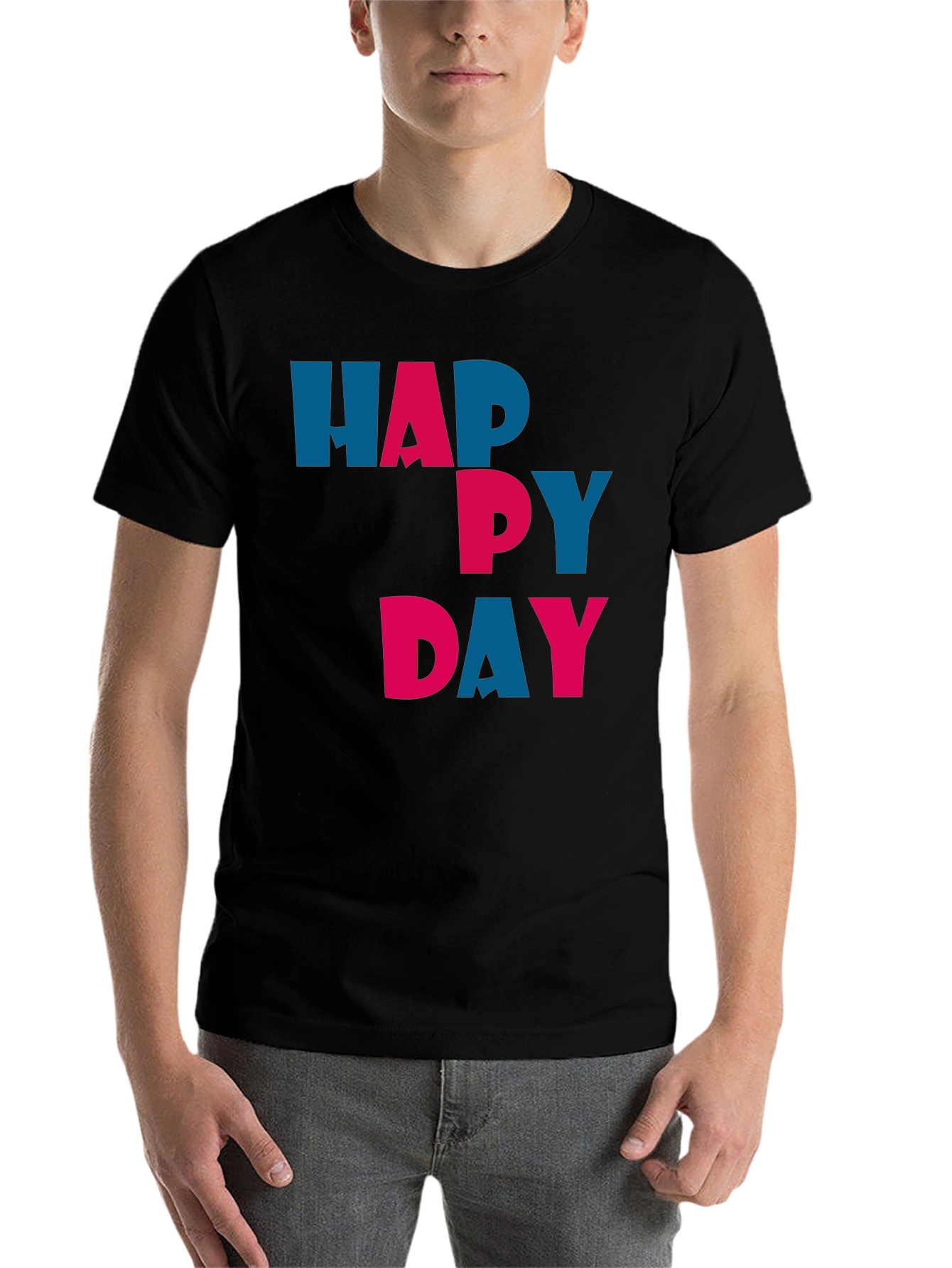 Black Happy Day Graphic Tee - Unisex Soft Cotton T-Shirt view 7