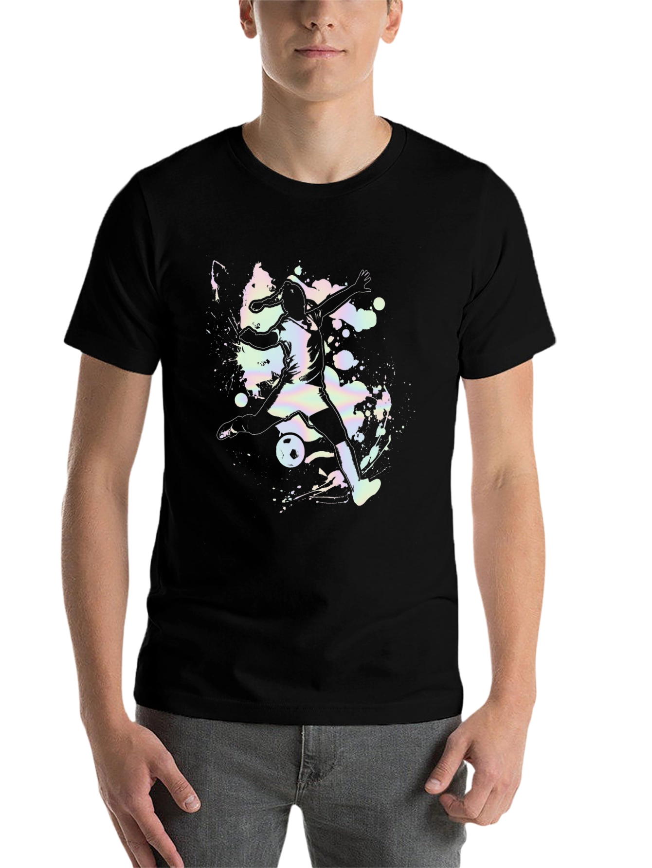 Black Soccer Girl Graphic Tee - Black Cotton Casual Shirt view 7