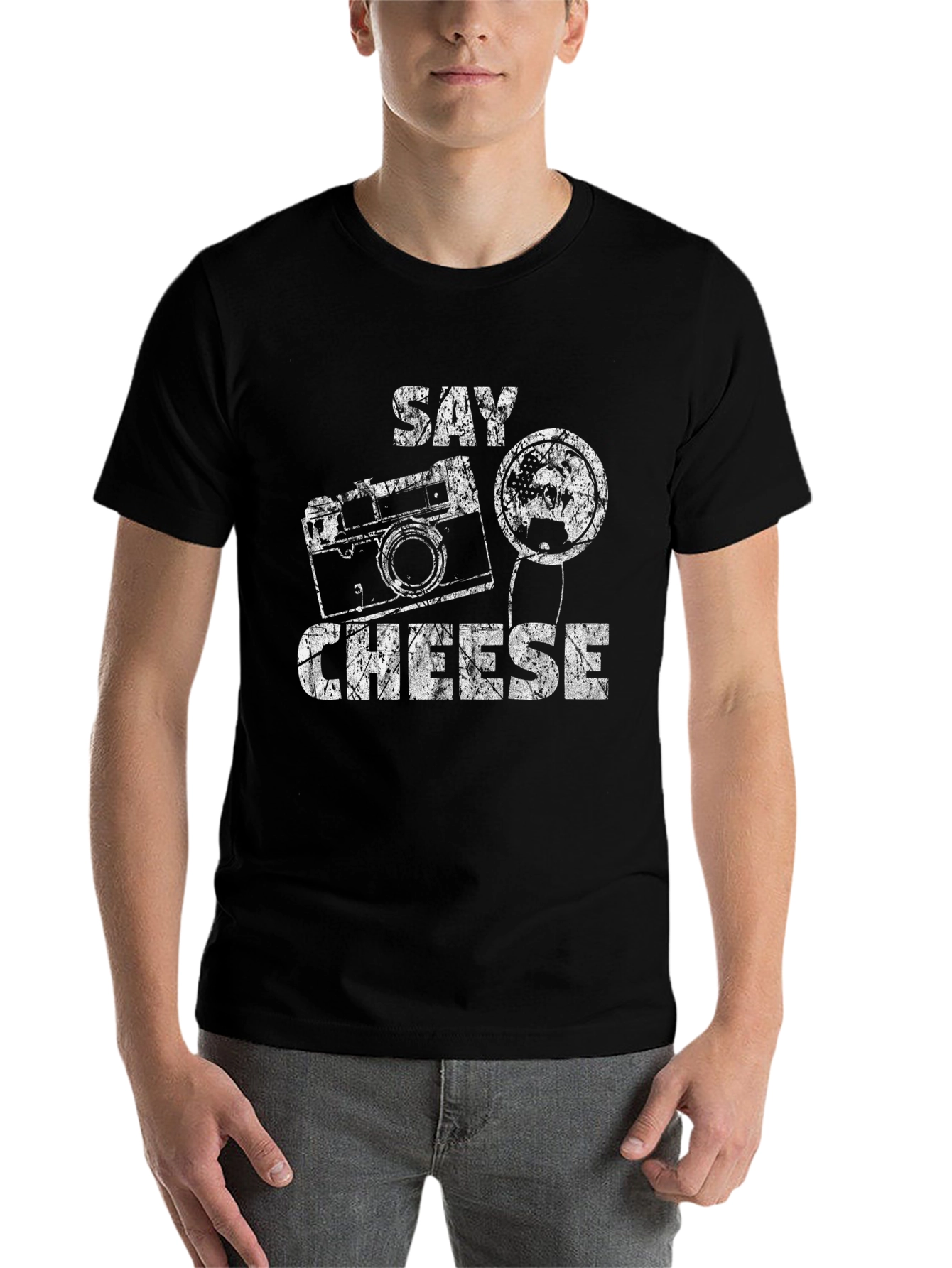Black Say Cheese Graphic Tee - Retro Camera Design view 7