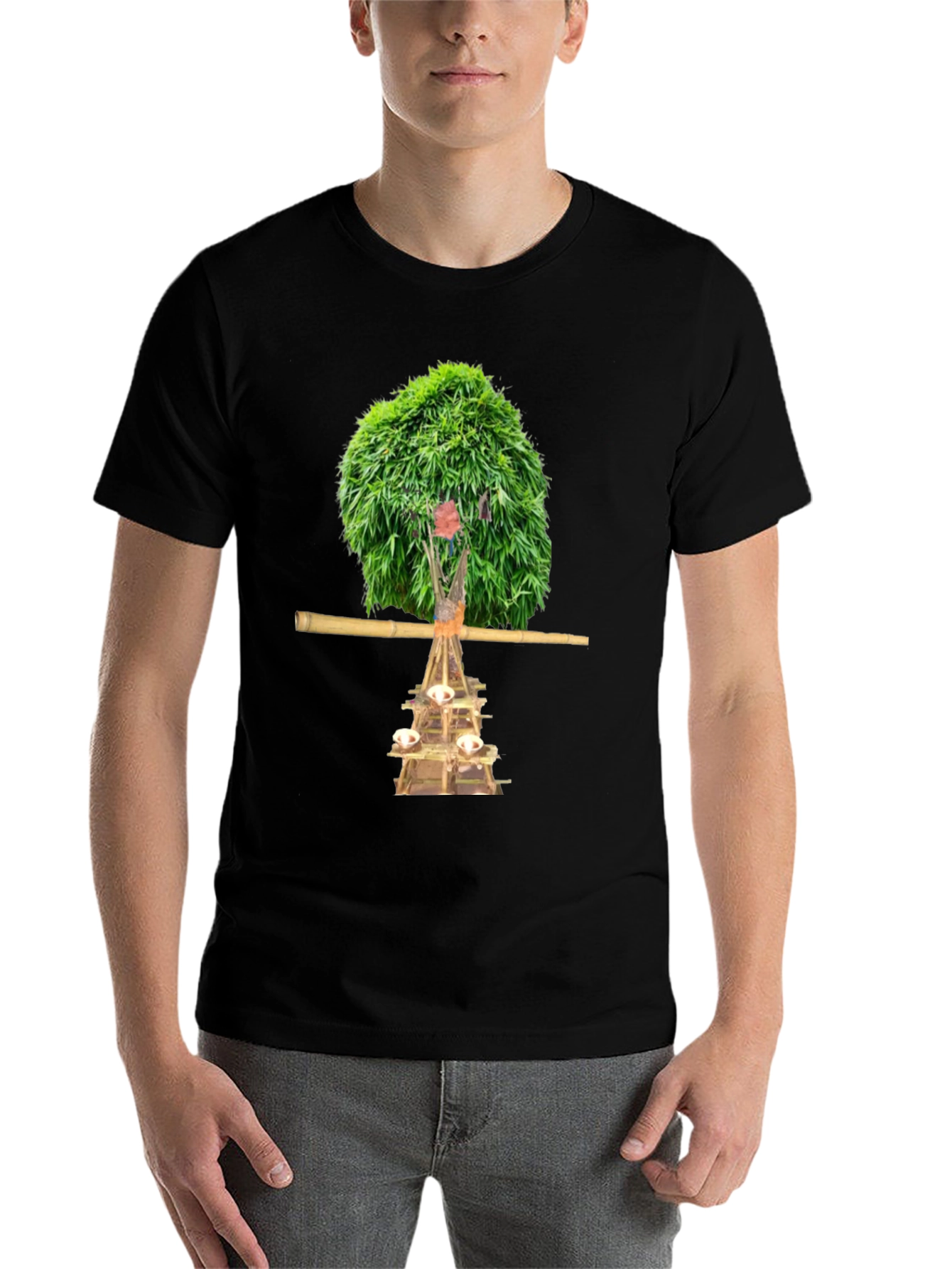Black Unique T-Shirt with Nature-Inspired Graphic Print view 7