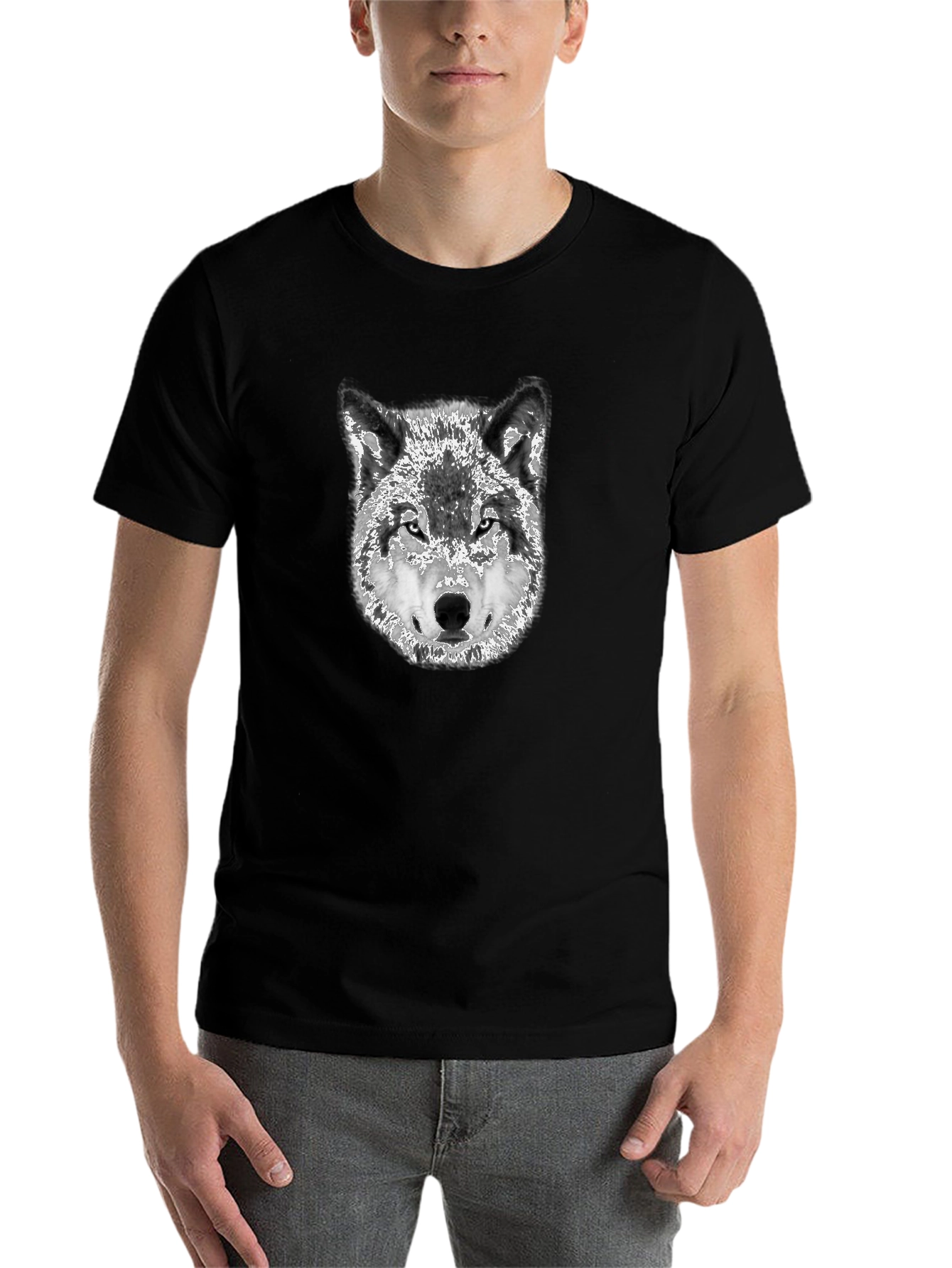 Black Wolf Graphic Print Black T-Shirt view 7