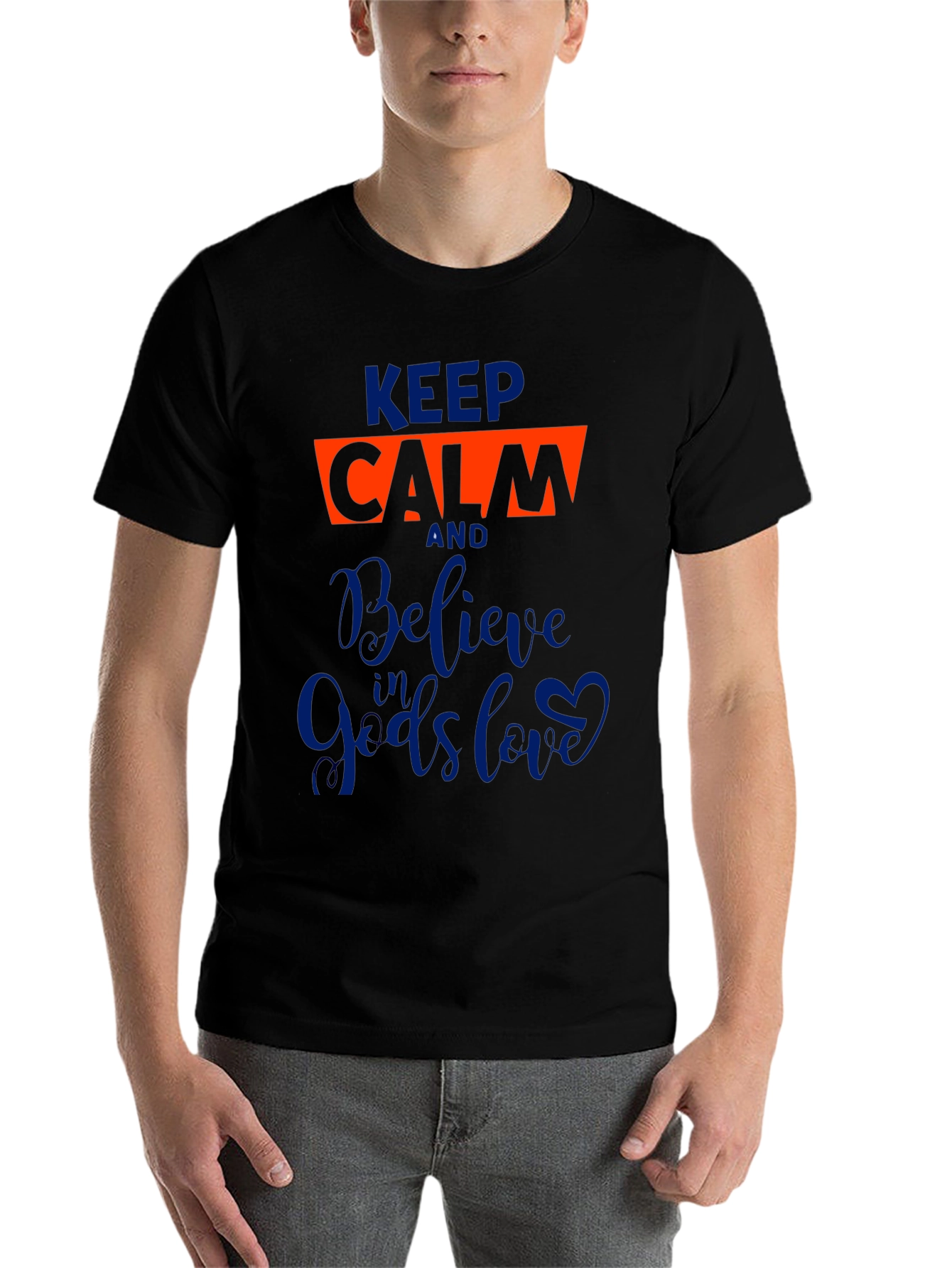 Black Keep Calm Believe in God's Love Graphic Tee view 7