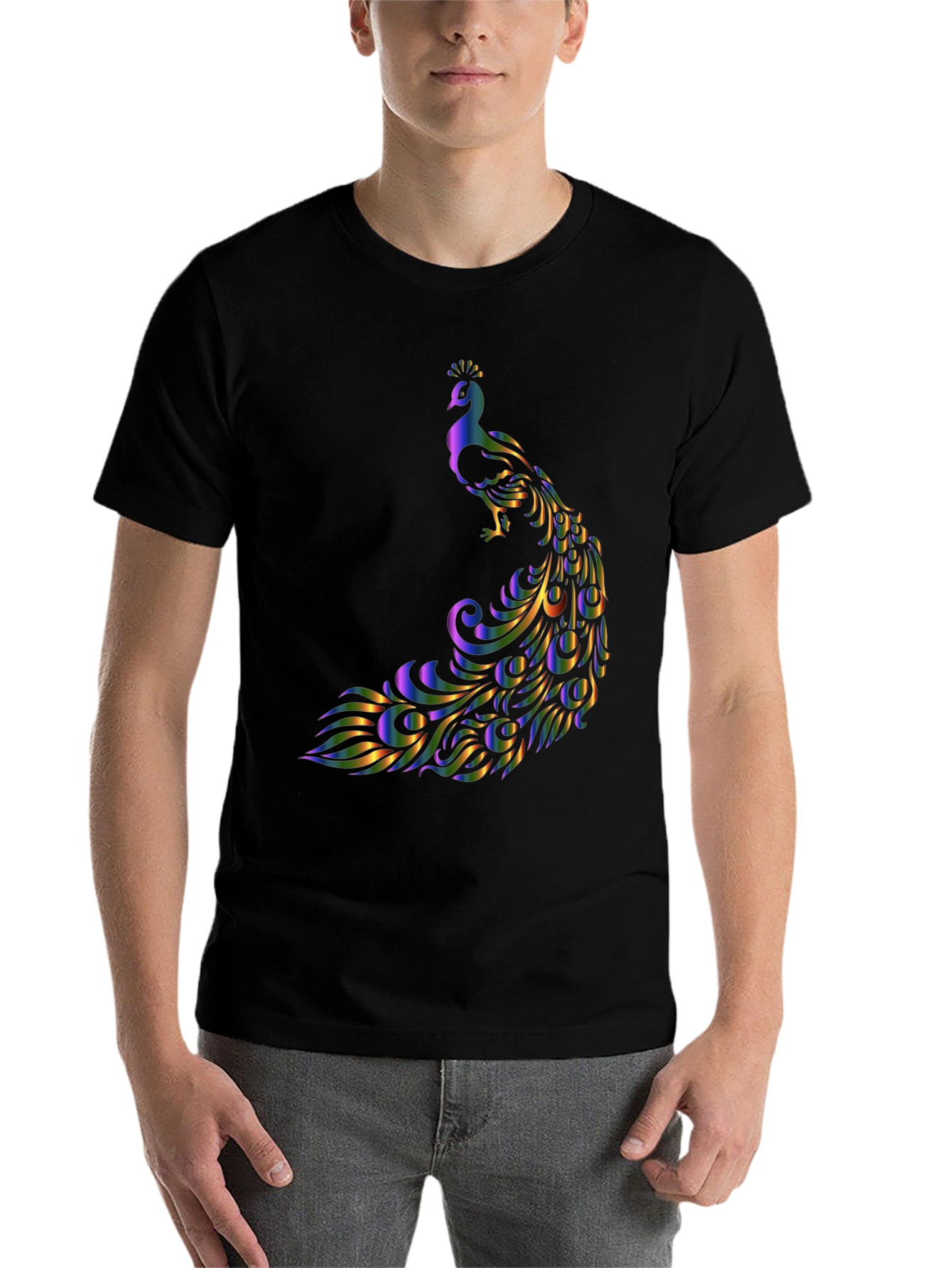 Black Peacock Graphic T-Shirt - Stylish and Eye-Catching Design view 7