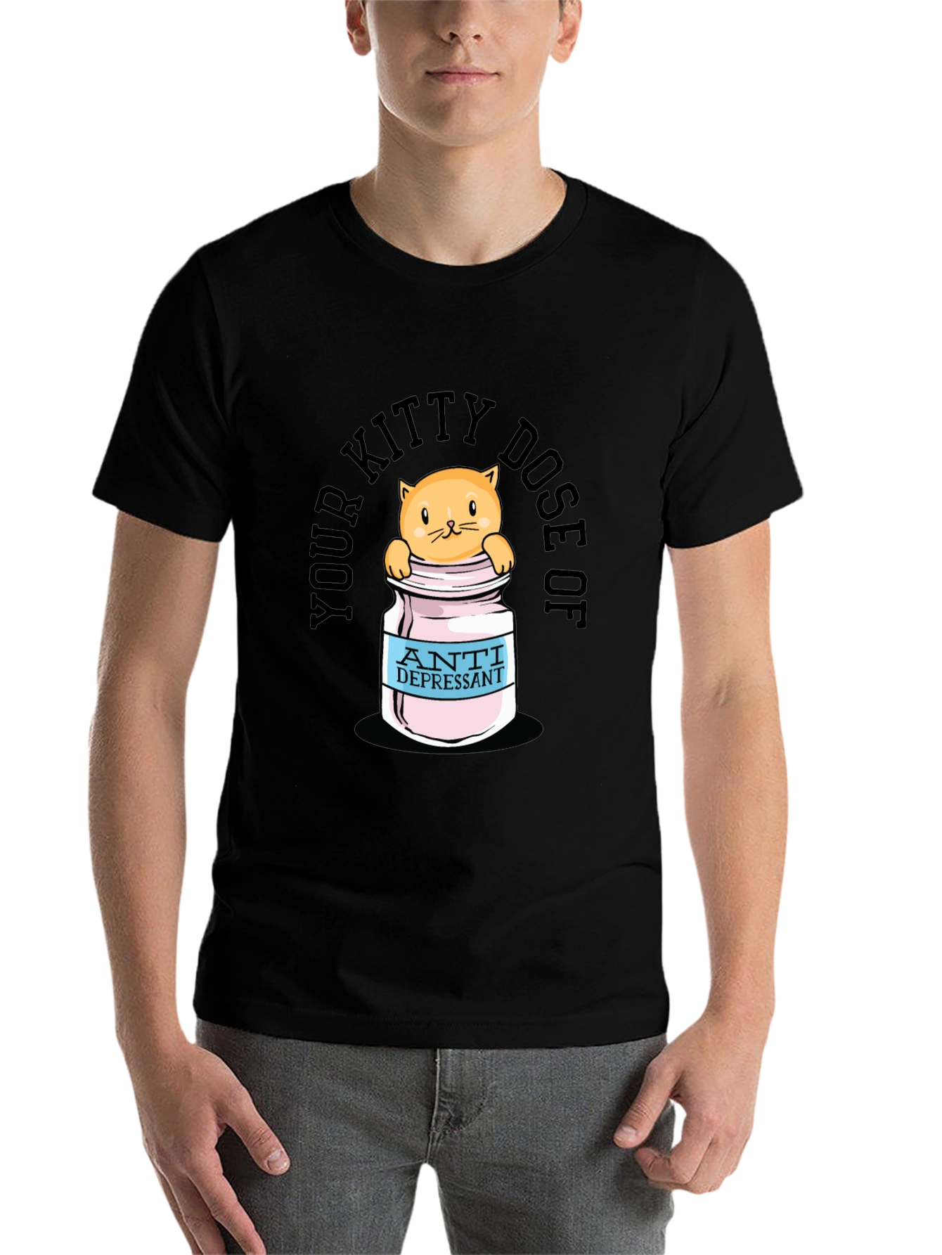 Black Kitty Dose of Antidepressant Funny T-Shirt view 7