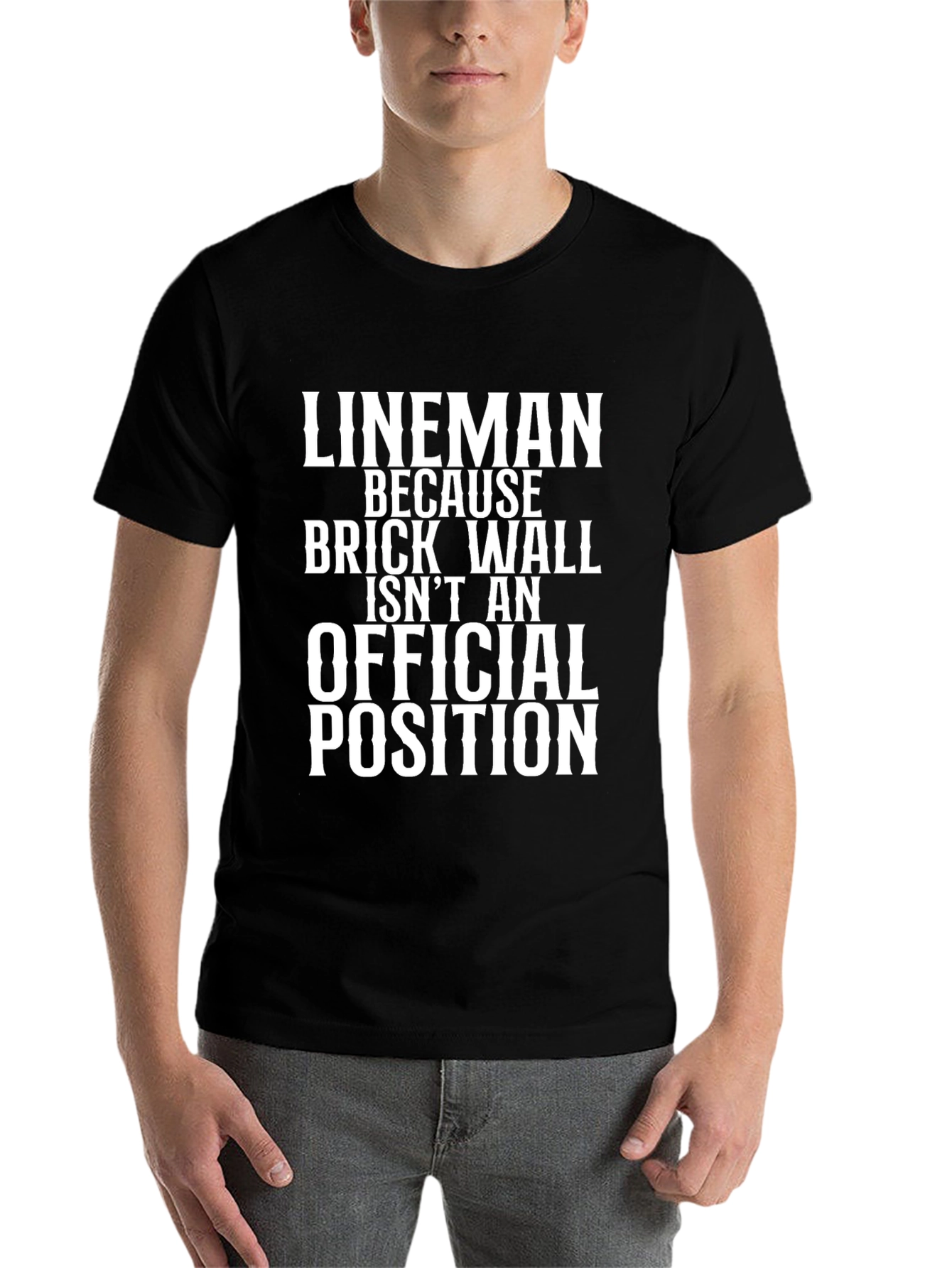 Black Lineman Brick Wall Funny Football T-Shirt view 7