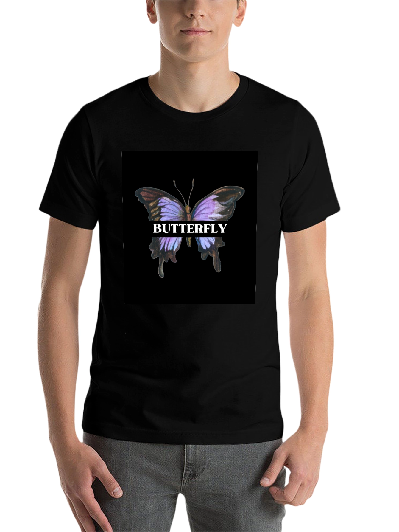 Black Butterfly Graphic Print Black T-Shirt view 7