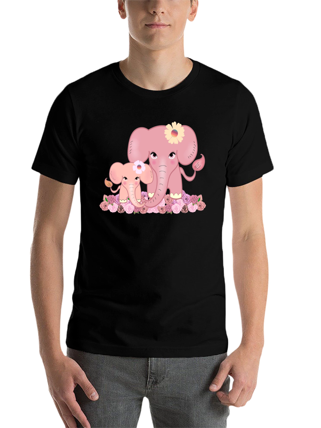 Black Cute Elephant Family Graphic Tee - Black T-Shirt view 7