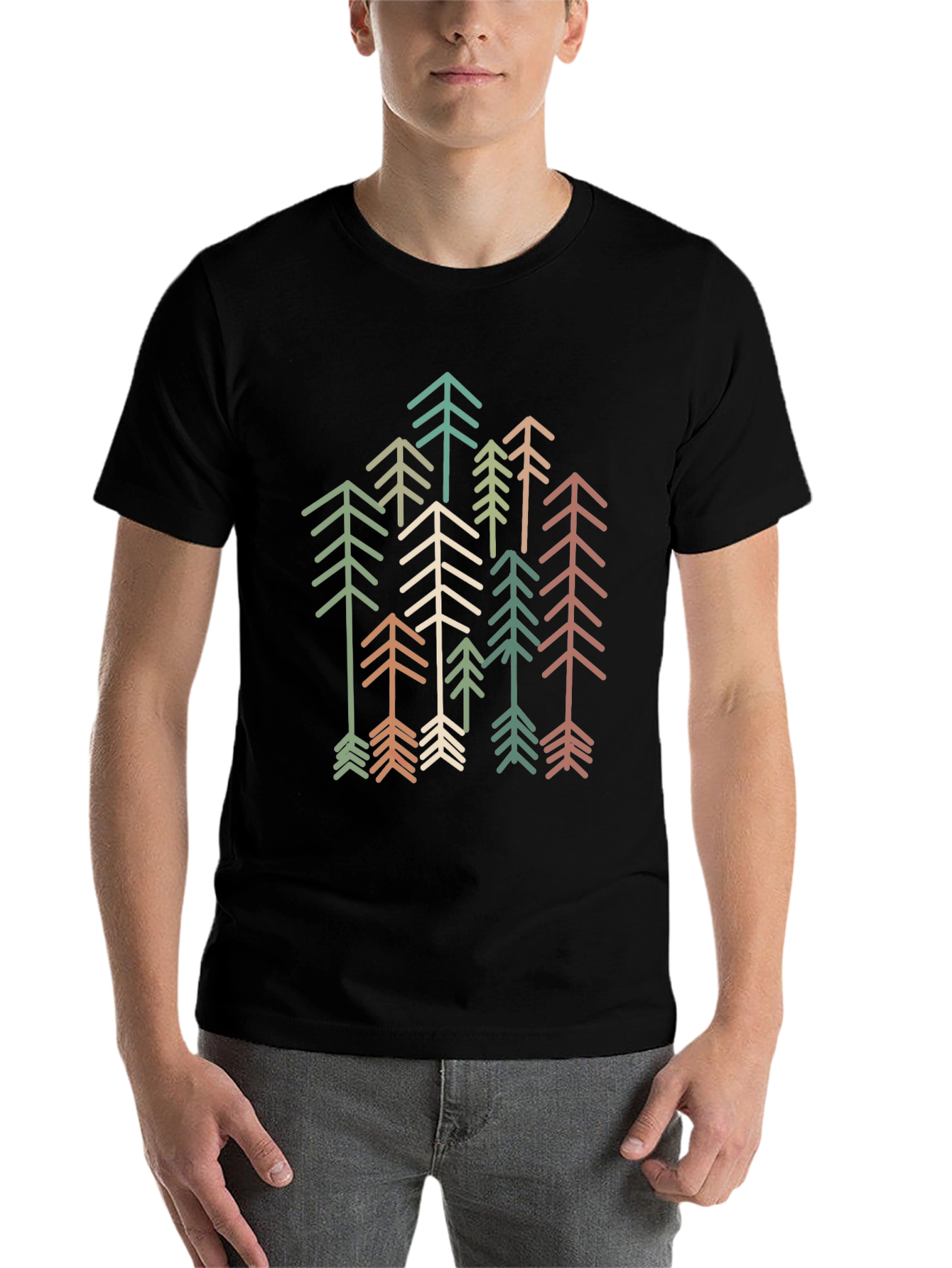 Black Retro Geometric Tree Graphic Tee - Stylish Comfort view 7