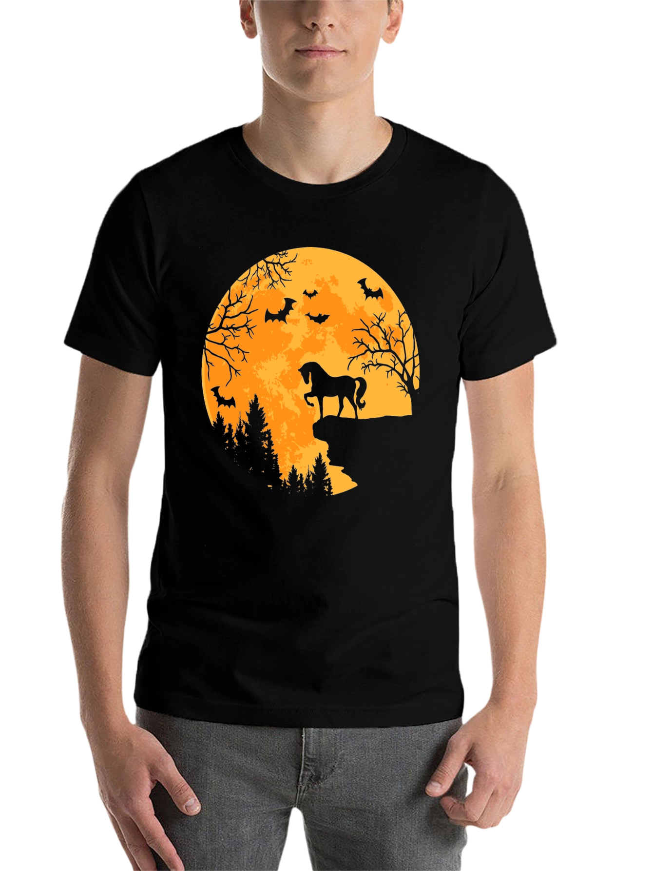 Black Halloween Horse Moon T-Shirt view 7
