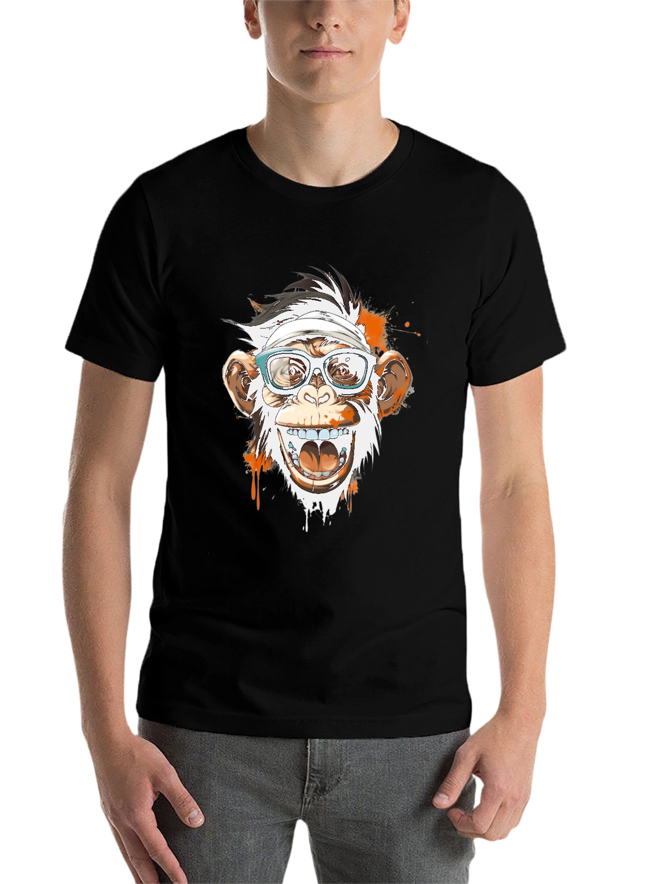 Black Monkey with Glasses Graphic T-Shirt view 7
