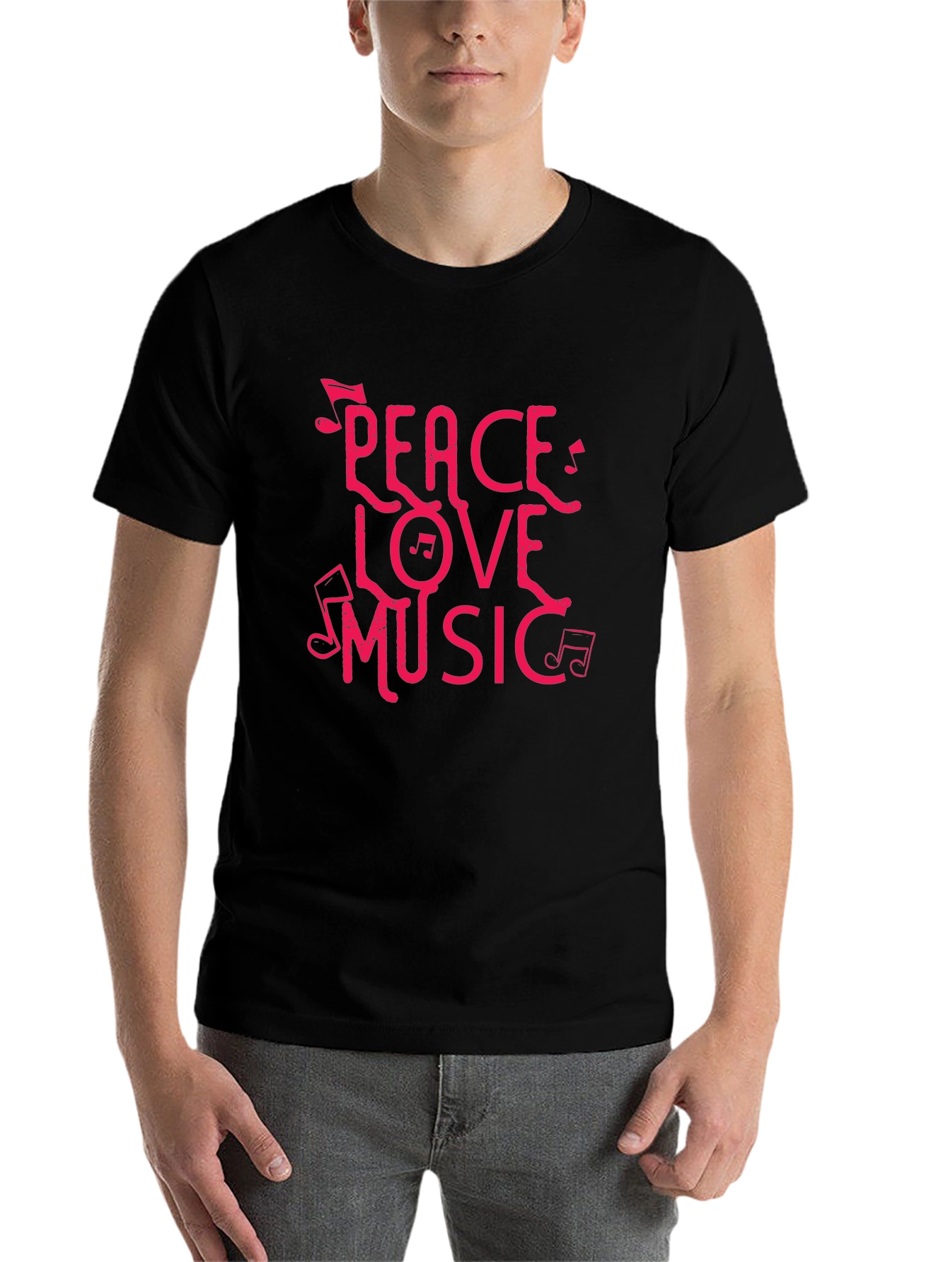 Black Peace Love Music Black Graphic T-Shirt view 7