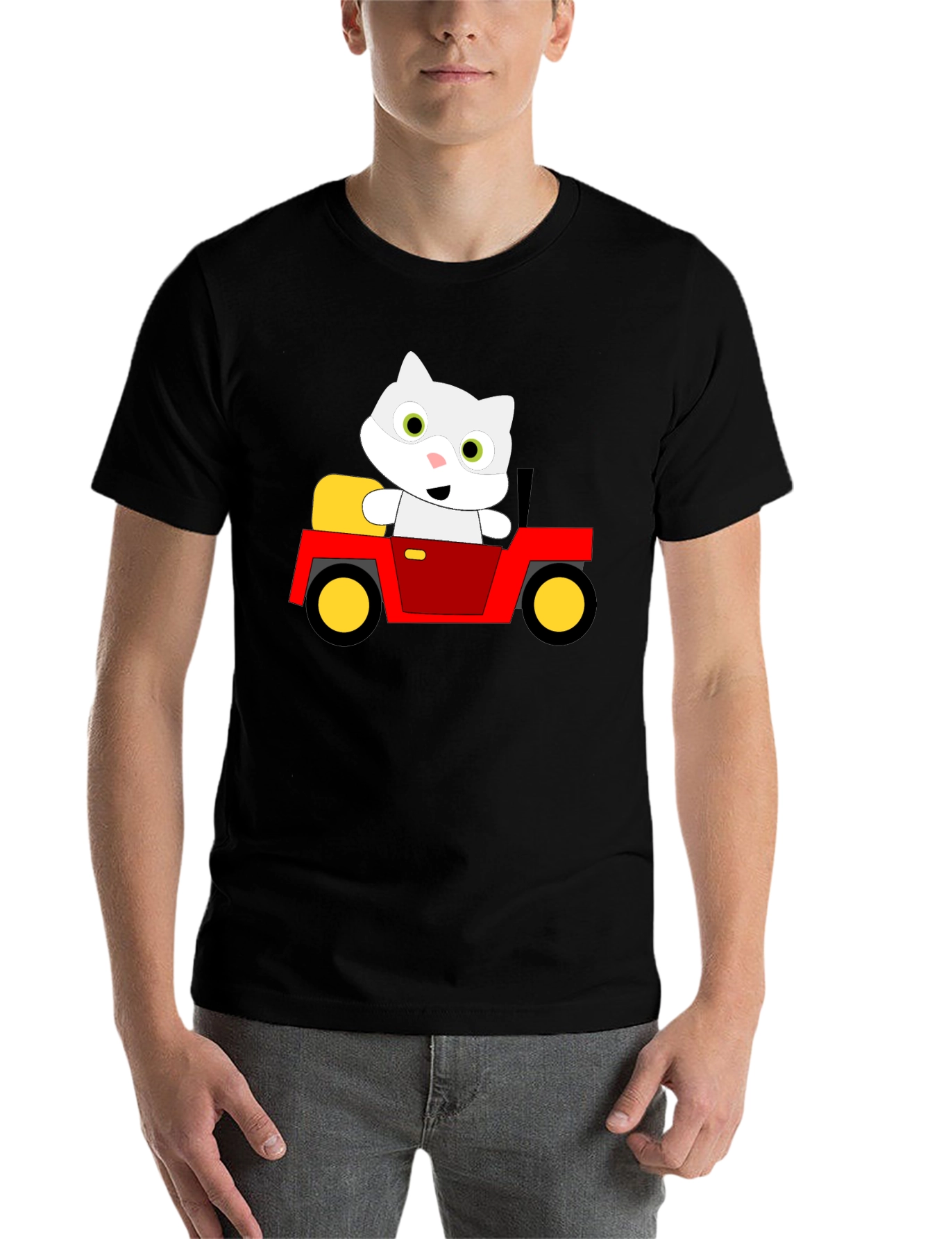 Black Cute Cartoon Cat in Car Graphic T-Shirt view 7