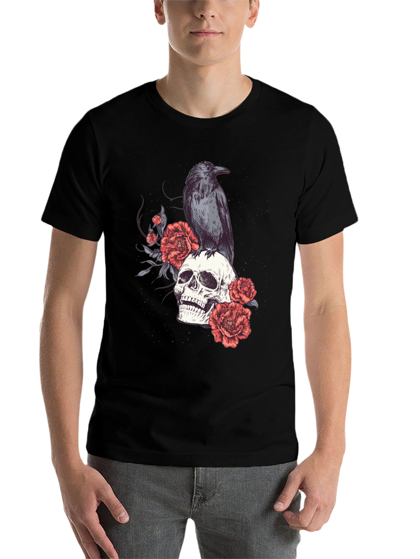 Black Skull & Raven Graphic Tee - Gothic Style view 7
