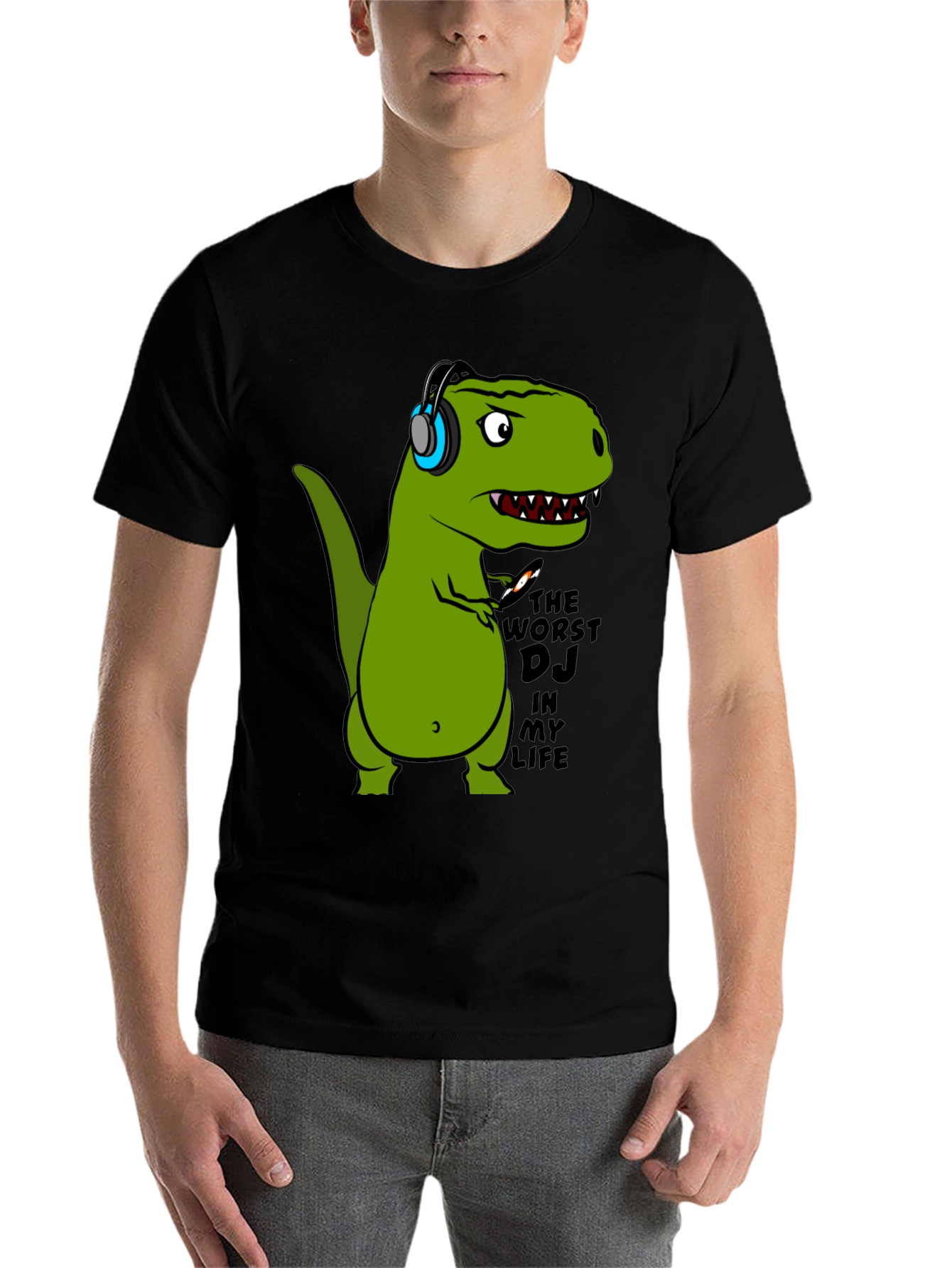 Black Dino DJ T-Shirt - Black Cotton Graphic Tee view 7