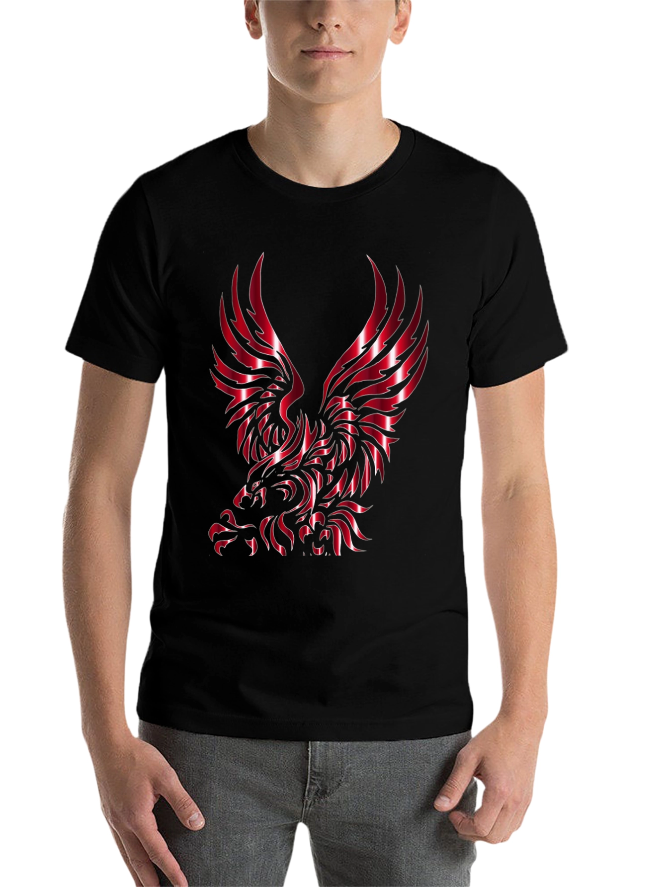 Men's Black T-Shirt with Eagle Design - 7