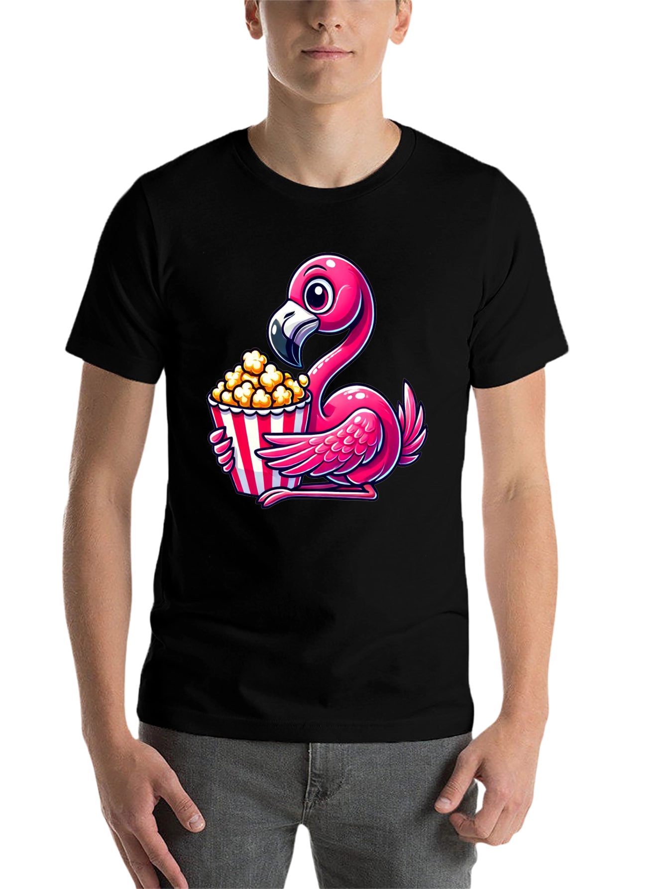 Black Flamingo Popcorn Graphic T-Shirt view 7