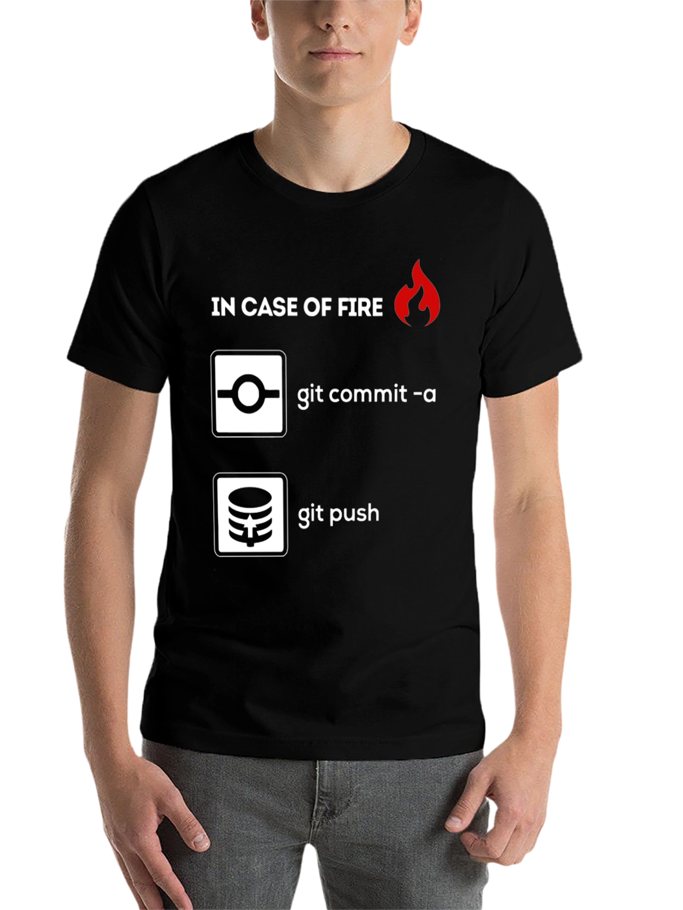 Black Funny Programmer T-Shirt: In Case of Fire Git Commit & Push view 7