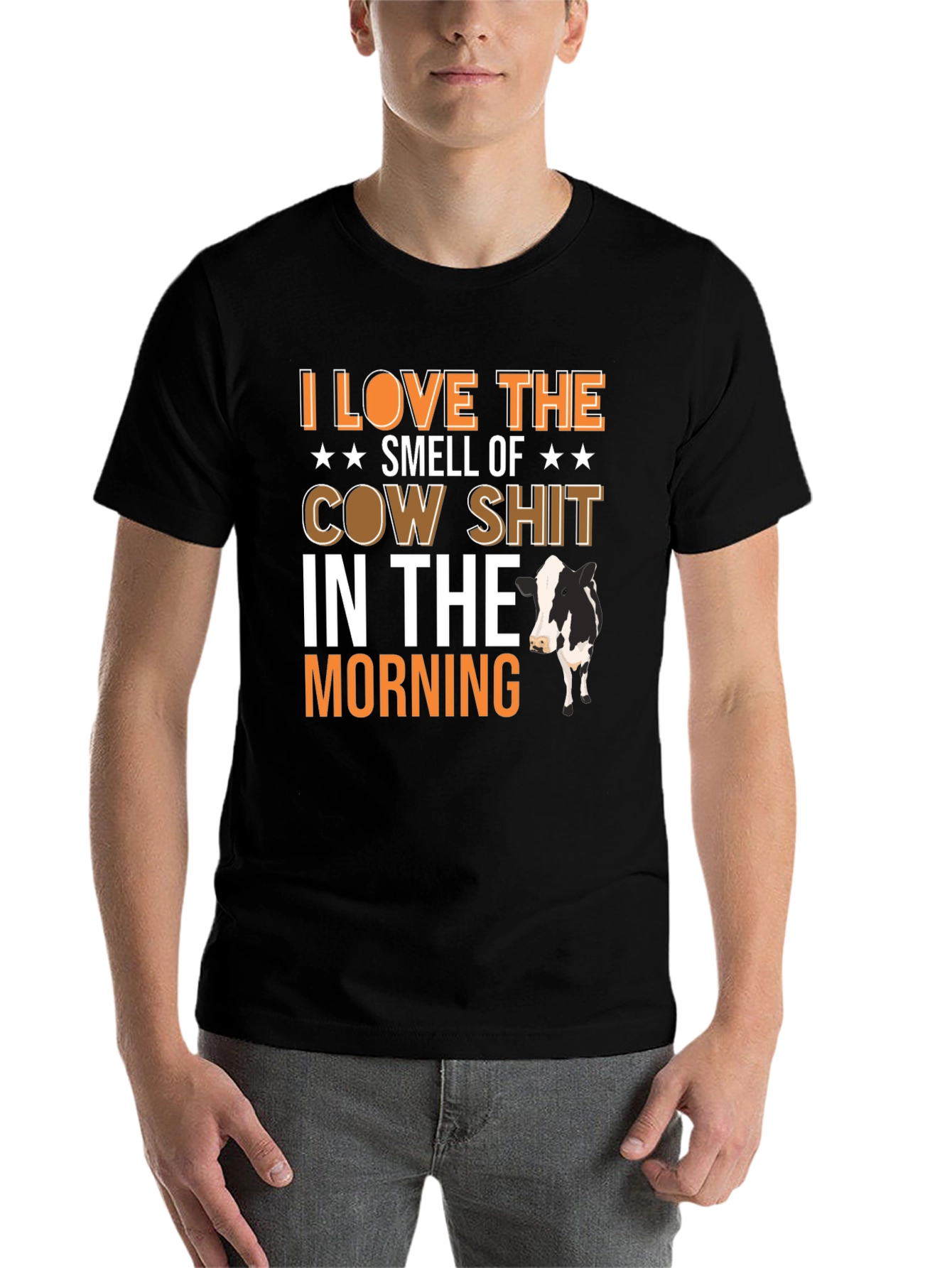Black I Love The Smell of Cow Shit Funny T-Shirt view 7