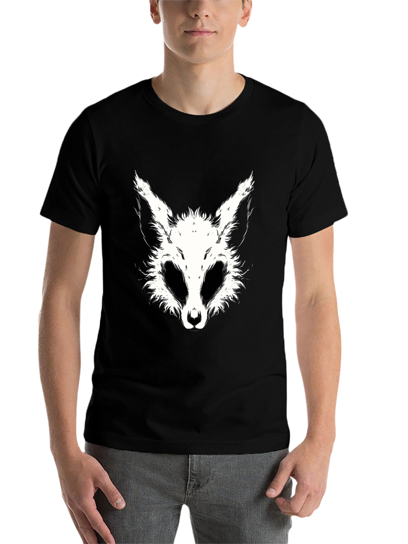 Black Black T-Shirt with White Animal Face Graphic view 7