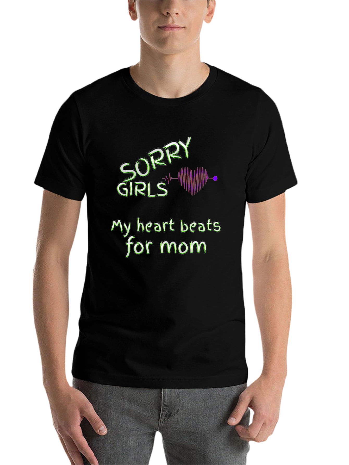 Black Sorry Girls My Heart Beats For Mom T-Shirt view 7