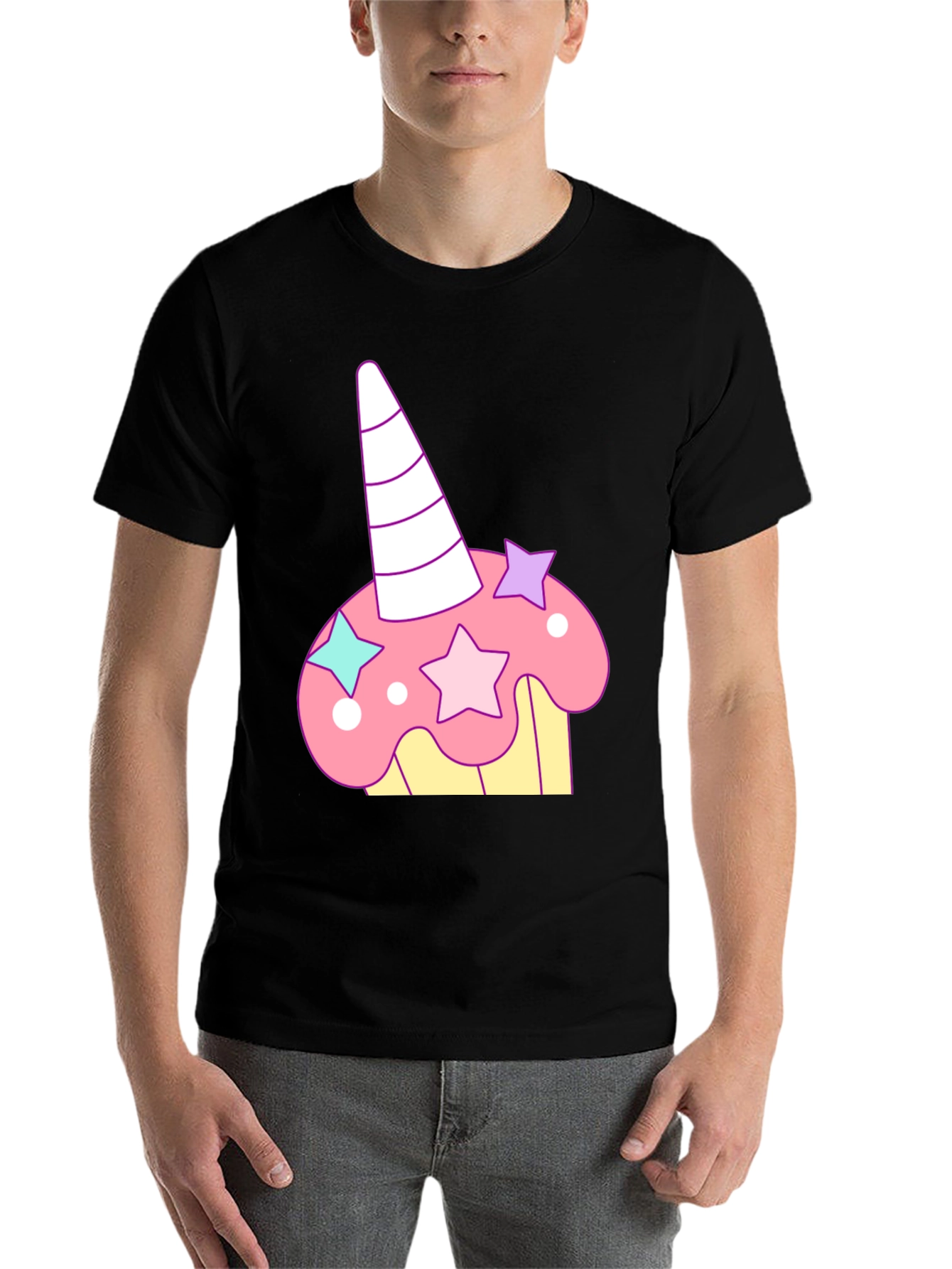 Black Unicorn Cupcake Graphic Tee - Whimsical Black T-Shirt view 7