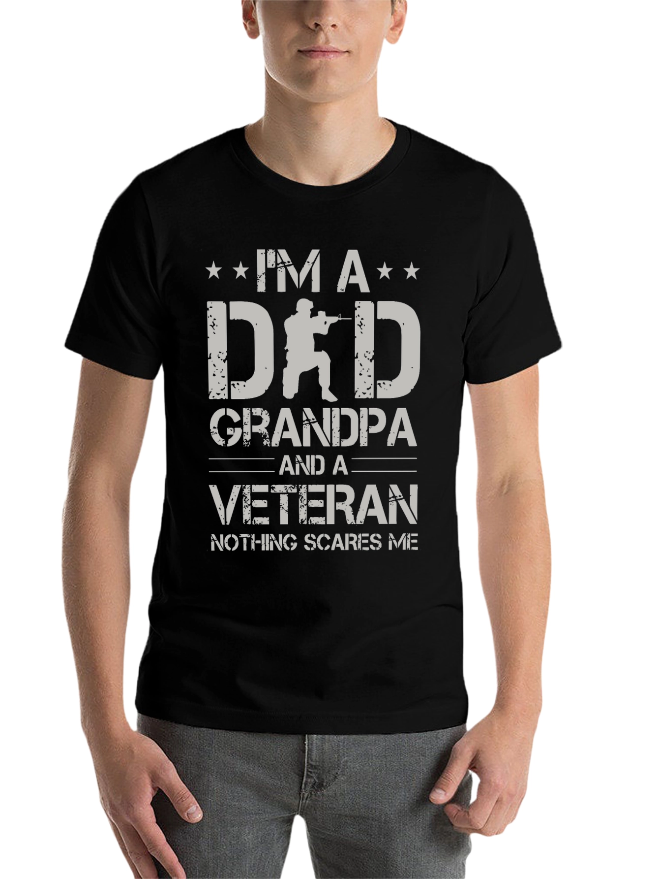Black I'm a Dad Grandpa Veteran T-Shirt view 7