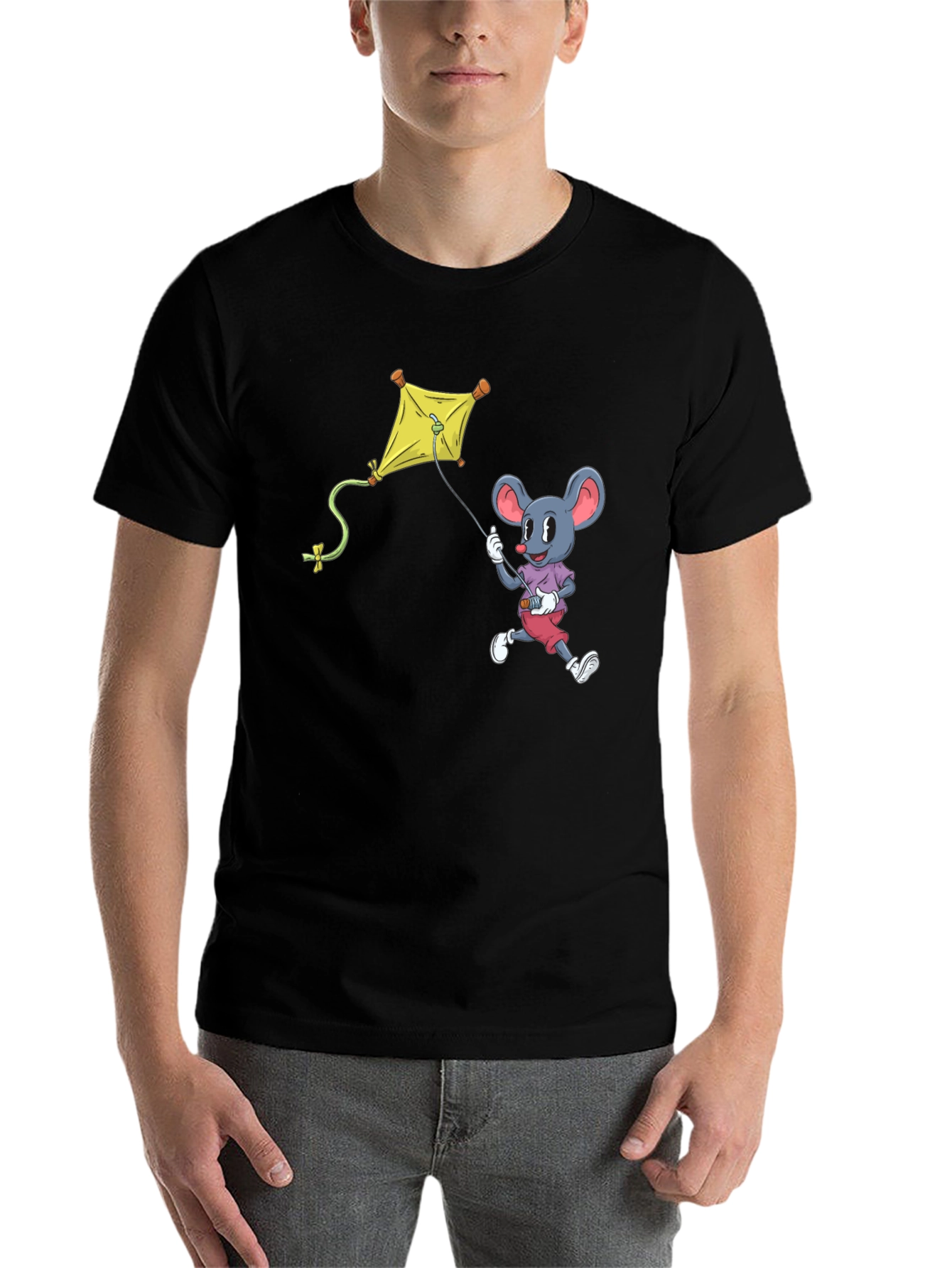 Black Mouse Kite T-Shirt - Cartoon Graphic Tee view 7