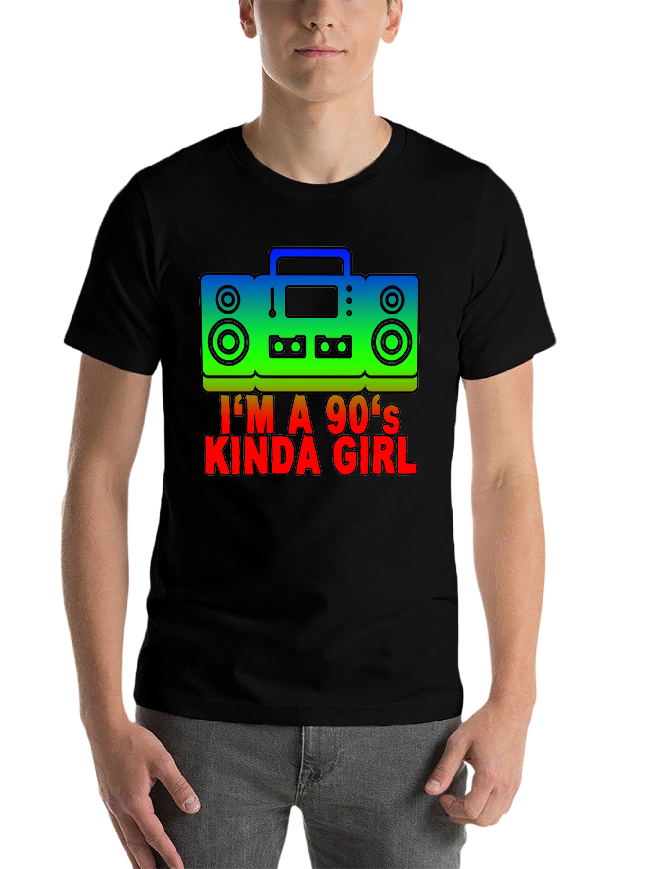 Black I'm a 90's Kinda Girl Retro Boombox T-Shirt view 7