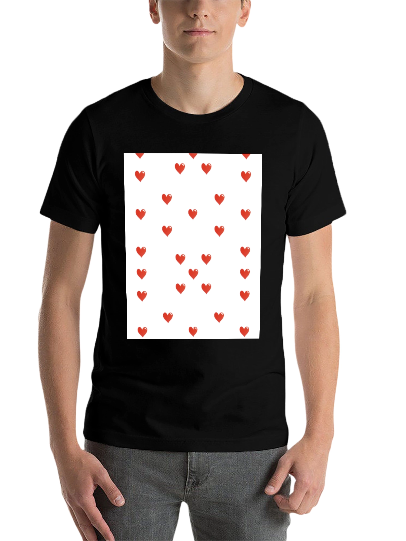 Heart Print T-Shirt - Casual Black Tee - 7