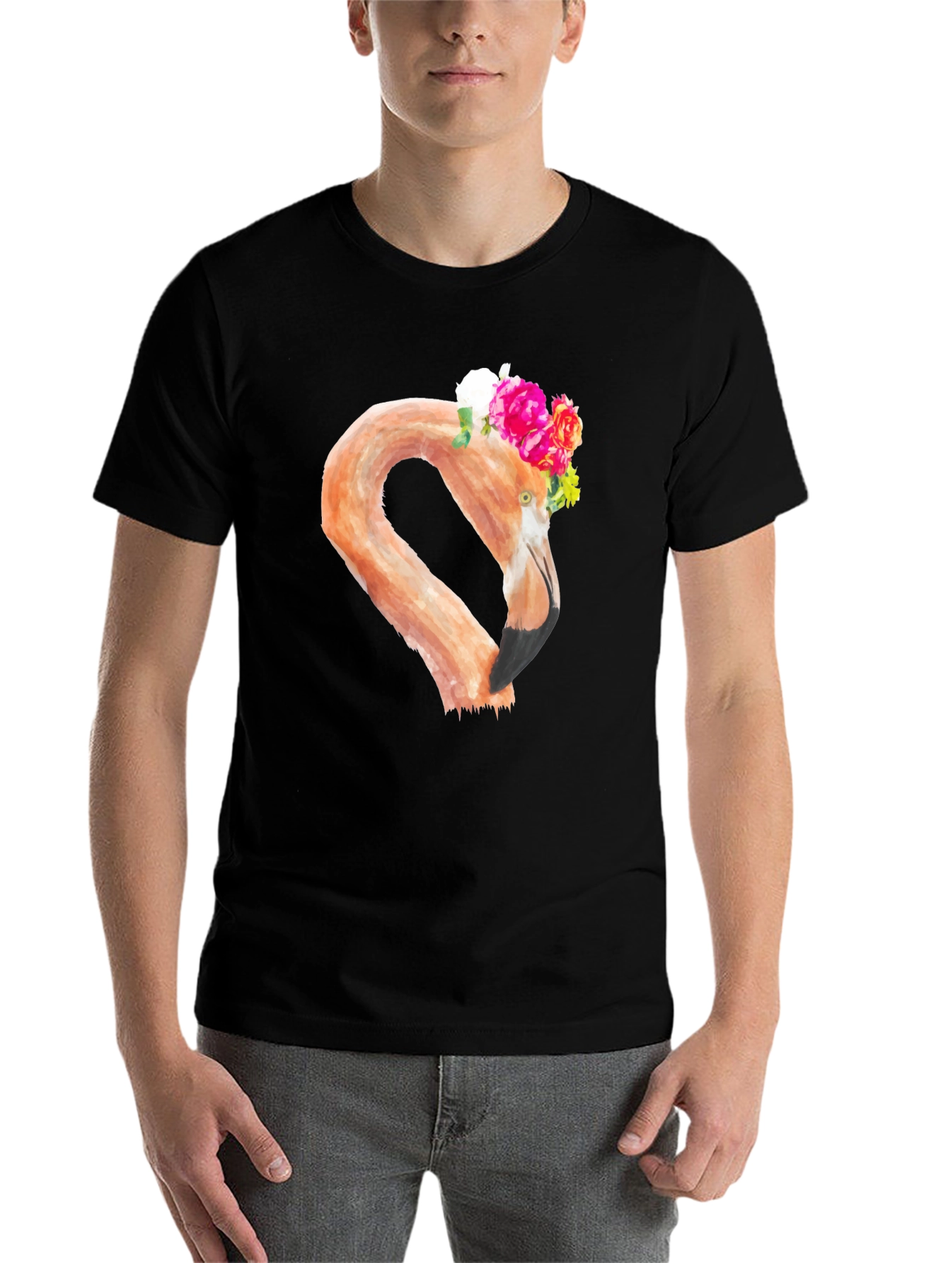 Black Floral Flamingo Graphic Tee - Black T-Shirt view 7