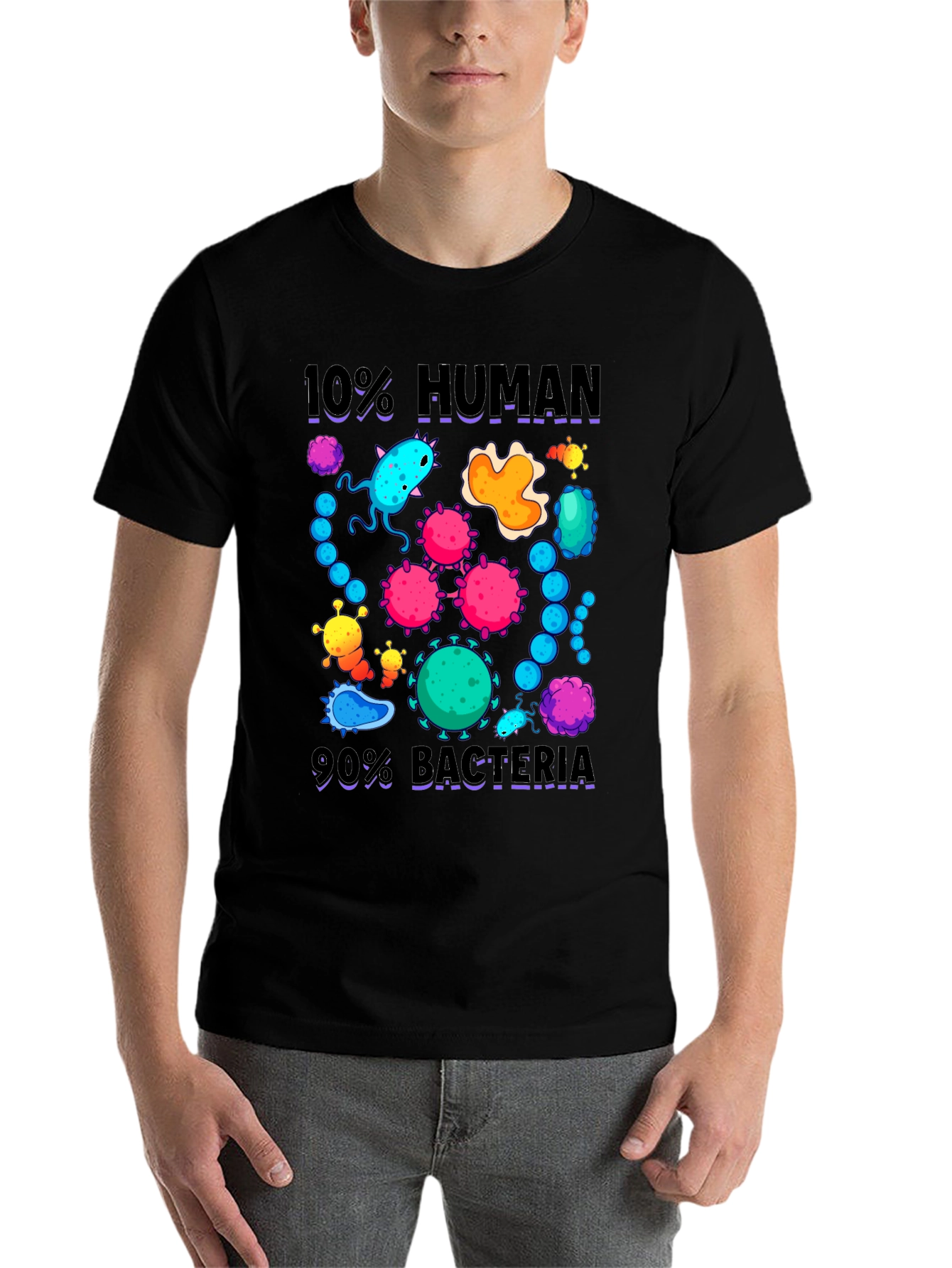Black 10% Human 90% Bacteria Graphic T-Shirt view 7