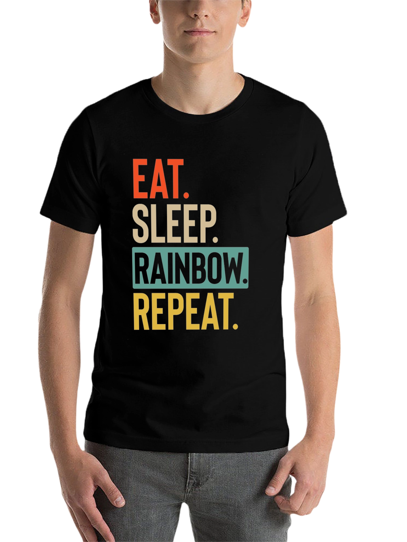 Black Eat Sleep Rainbow Repeat Graphic T-Shirt view 7
