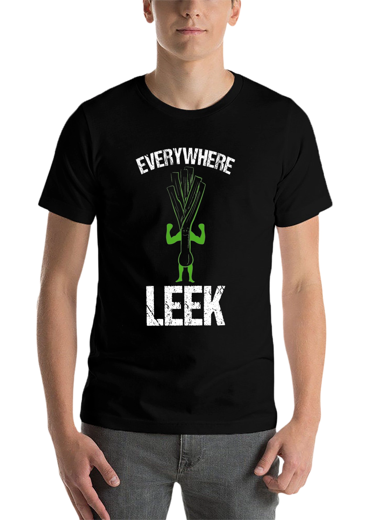 Black Everywhere Leek T-Shirt - Funny Vegetarian Pun Tee view 7