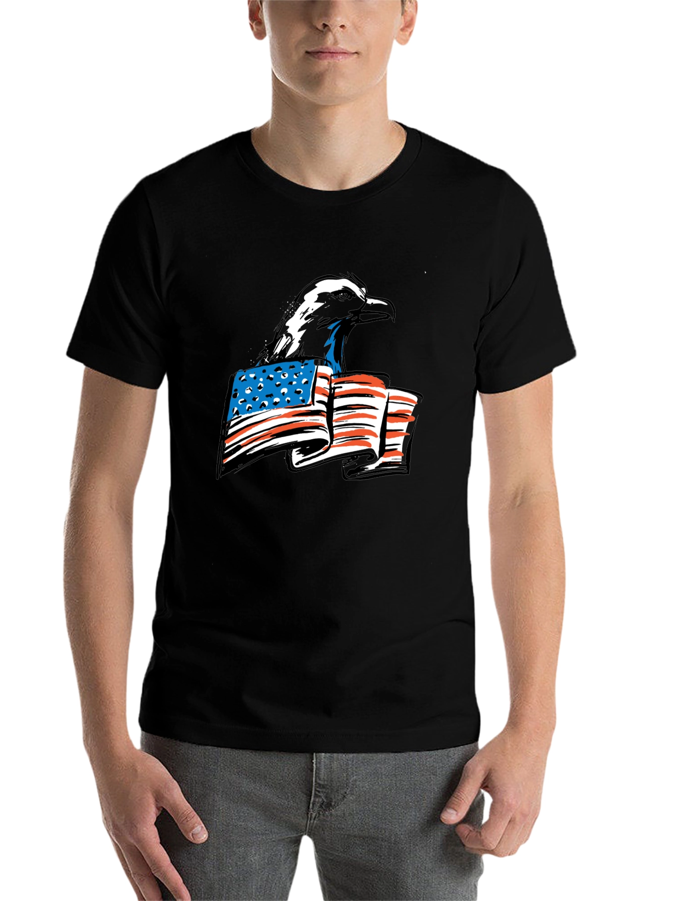 Black Bald Eagle American Flag Graphic Tee view 7