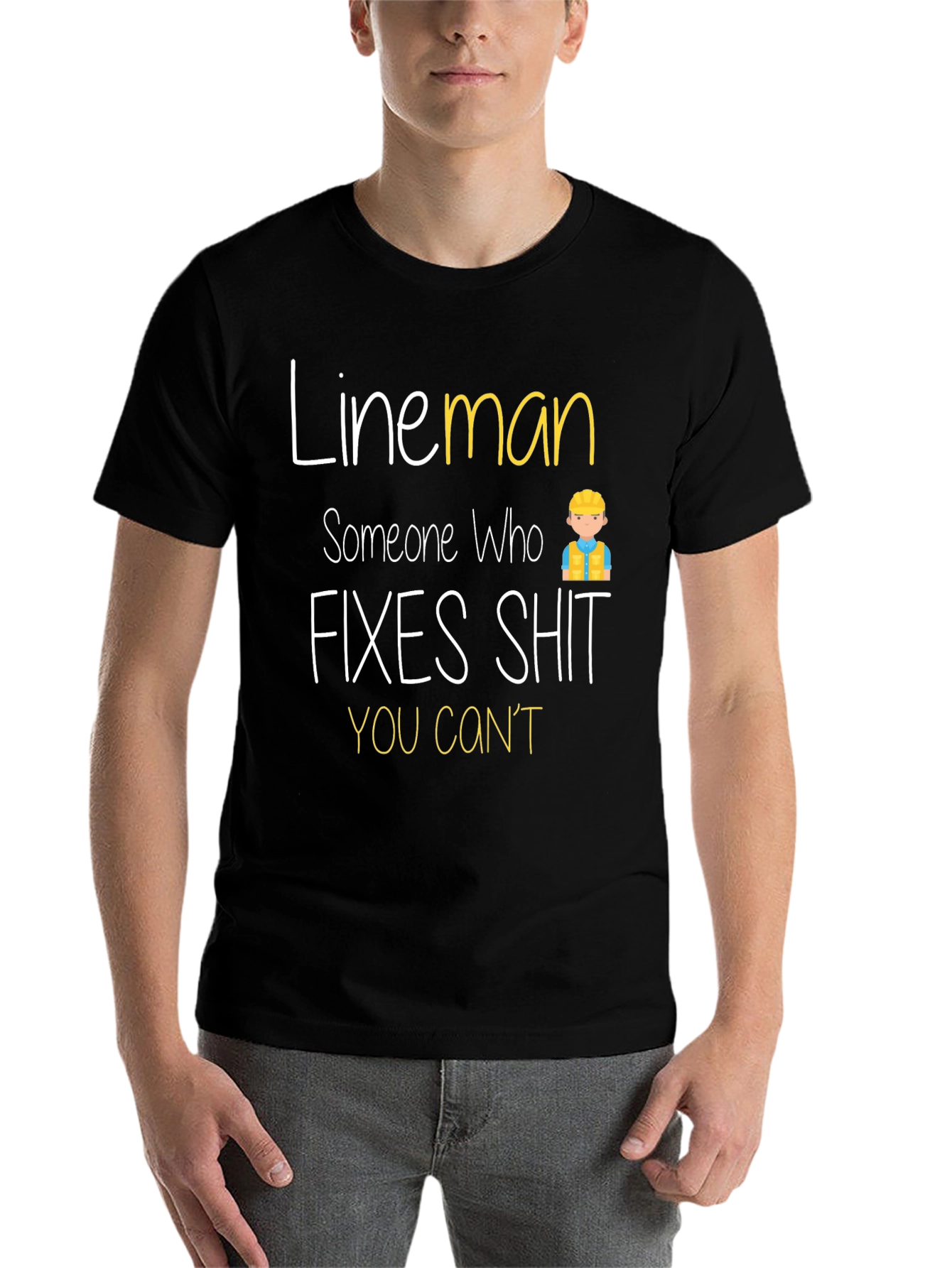 Black Lineman Fixes Shit You Can't T-Shirt view 7