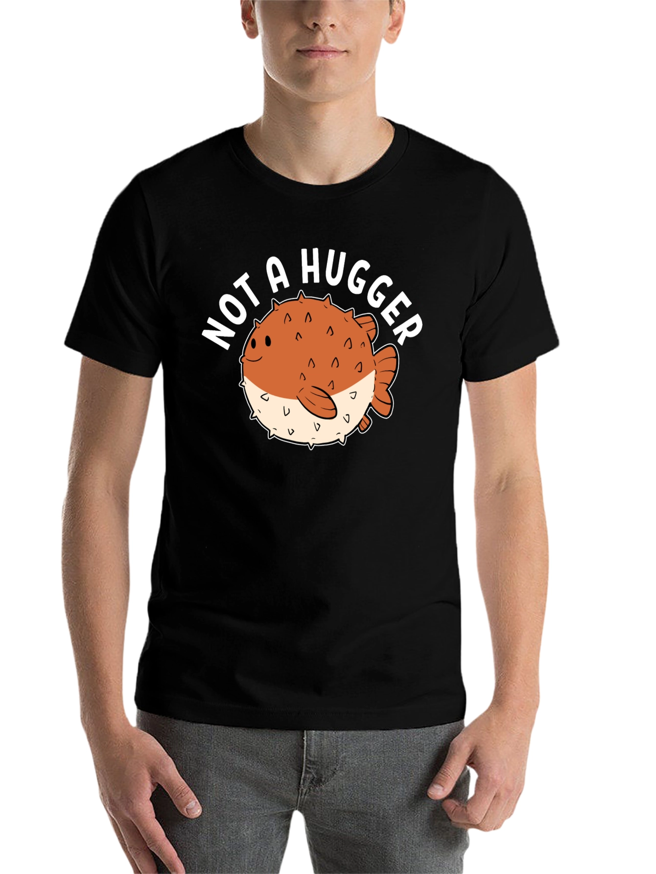 Black Not a Hugger Pufferfish Graphic Tee - Black view 7