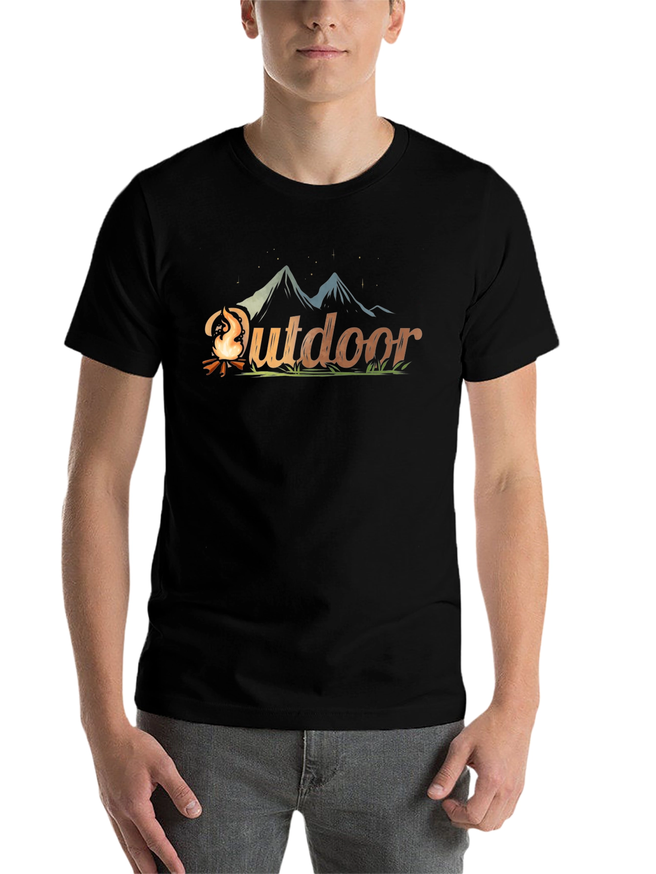 Black Outdoor Adventure Black T-Shirt - Campfire Design view 7