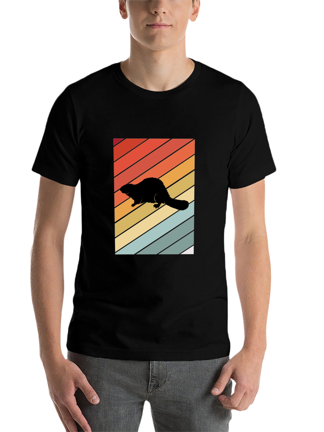 Black Retro Beaver Silhouette T-Shirt view 7
