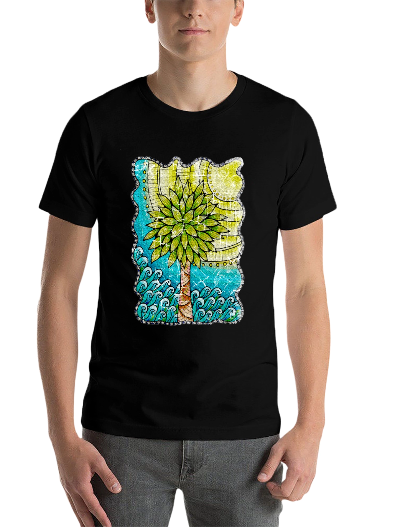 Black Palm Tree Graphic T-Shirt - Tropical Beach Vibes view 7