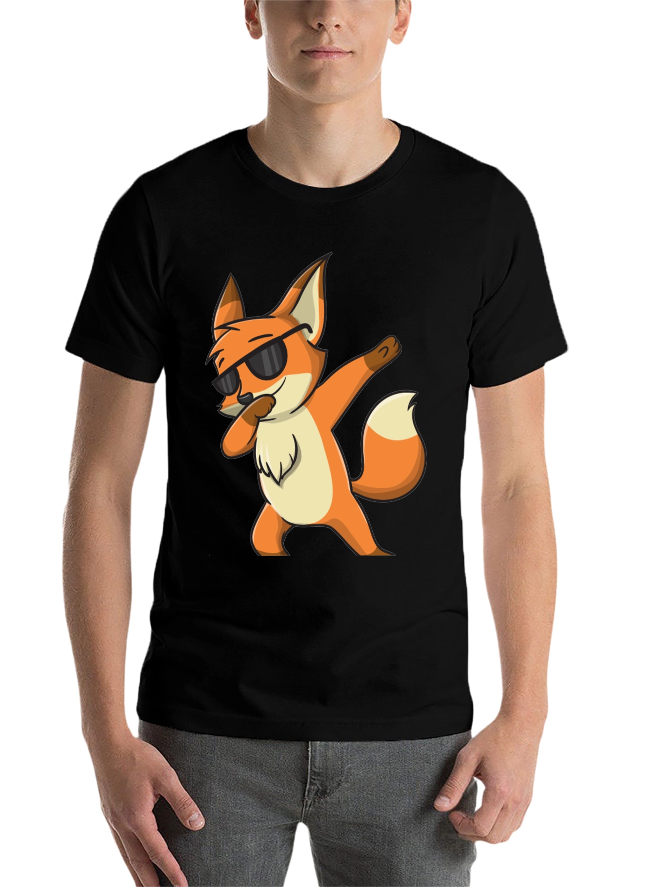 Black Cool Fox Dabbing Graphic Black T-Shirt view 7
