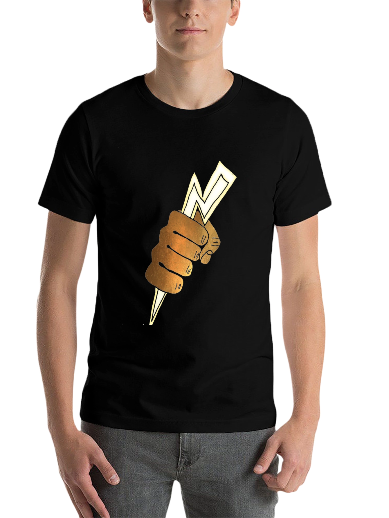 Black Lightning Bolt Fist Graphic Tee - Black view 7
