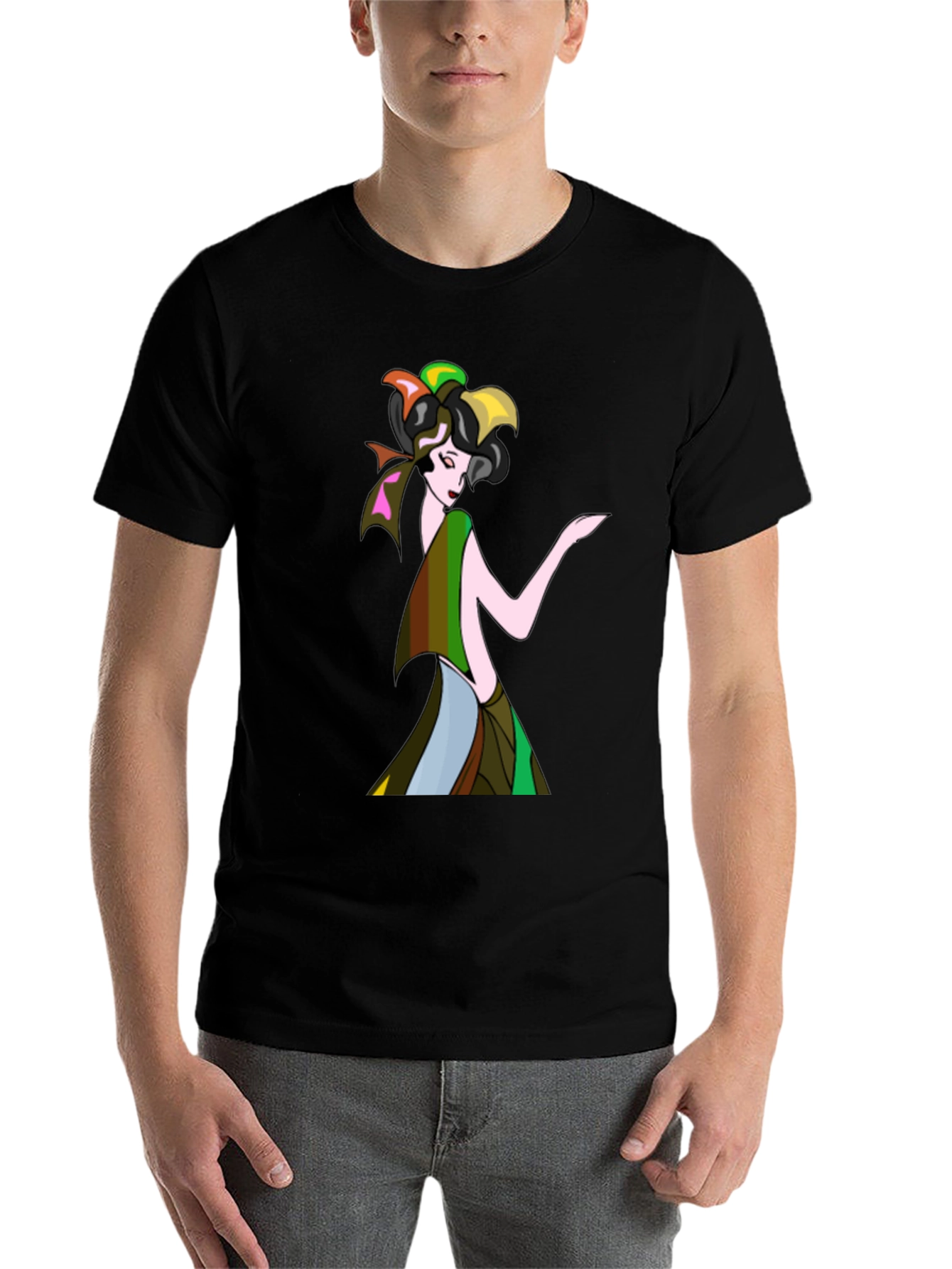 Black Art Deco Woman Black T-Shirt view 7