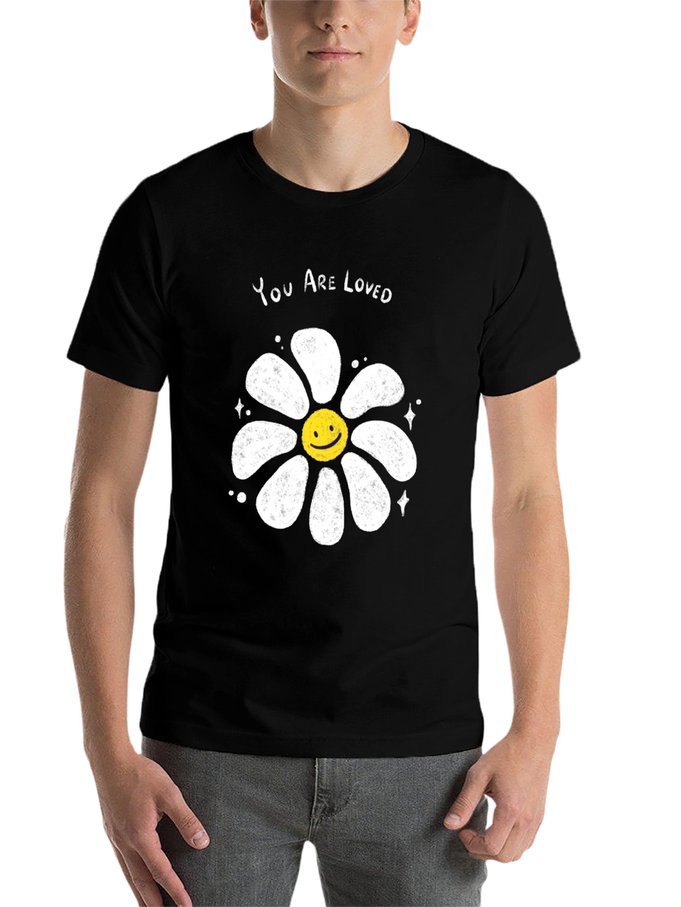 Black You Are Loved Graphic Tee - Smiley Flower view 7