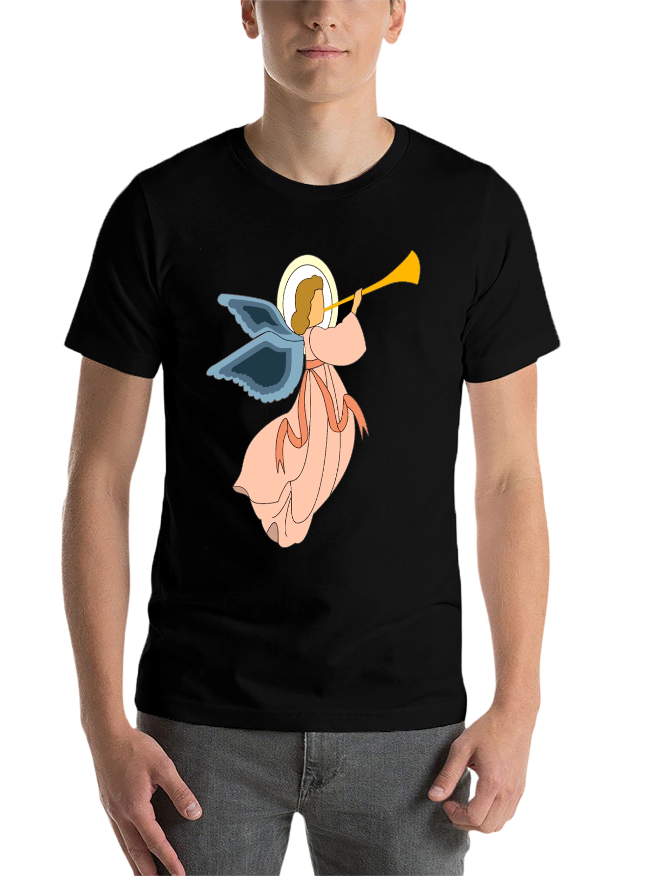 Black Angel Trumpet Graphic Tee - Unisex Black T-Shirt view 7