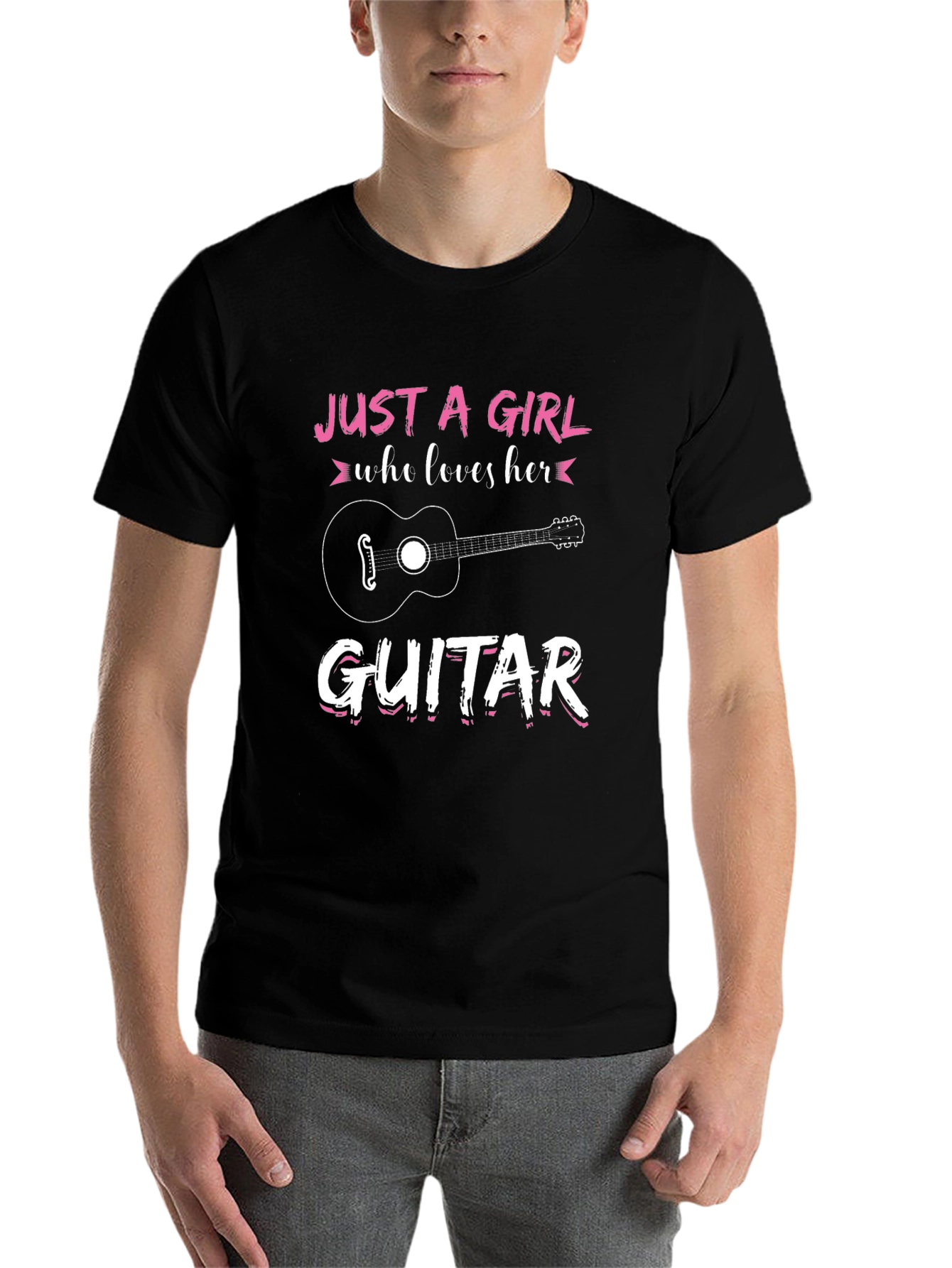 Black Just A Girl Who Loves Her Guitar Black Graphic Tee view 7