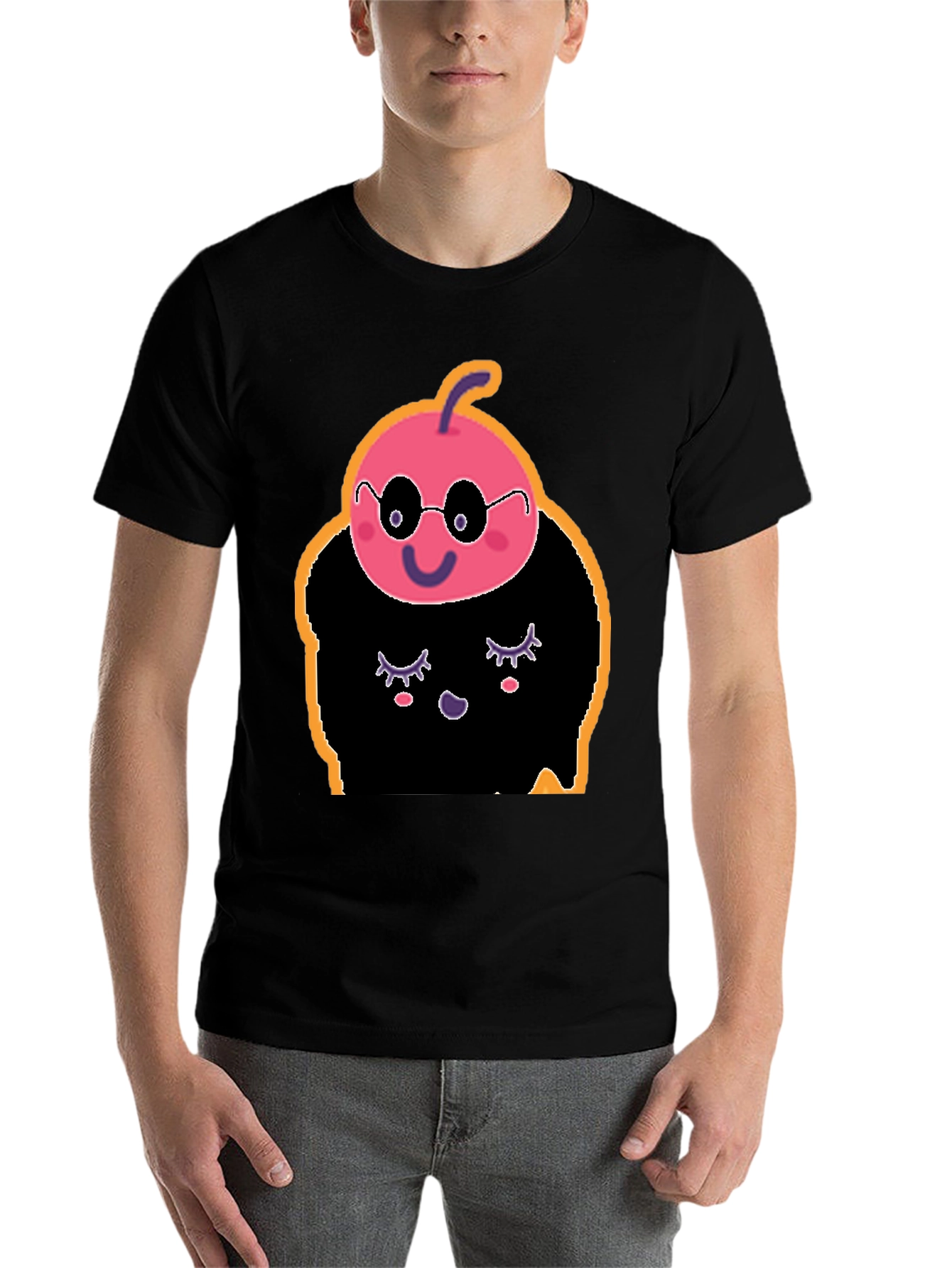 Black Whimsical Cartoon Character Black T-Shirt view 7