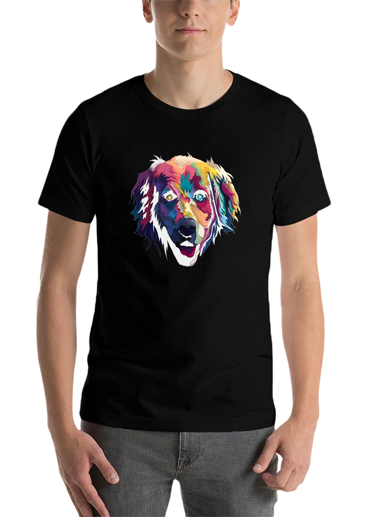 Black Colorful Dog Portrait Graphic Tee - Black view 7