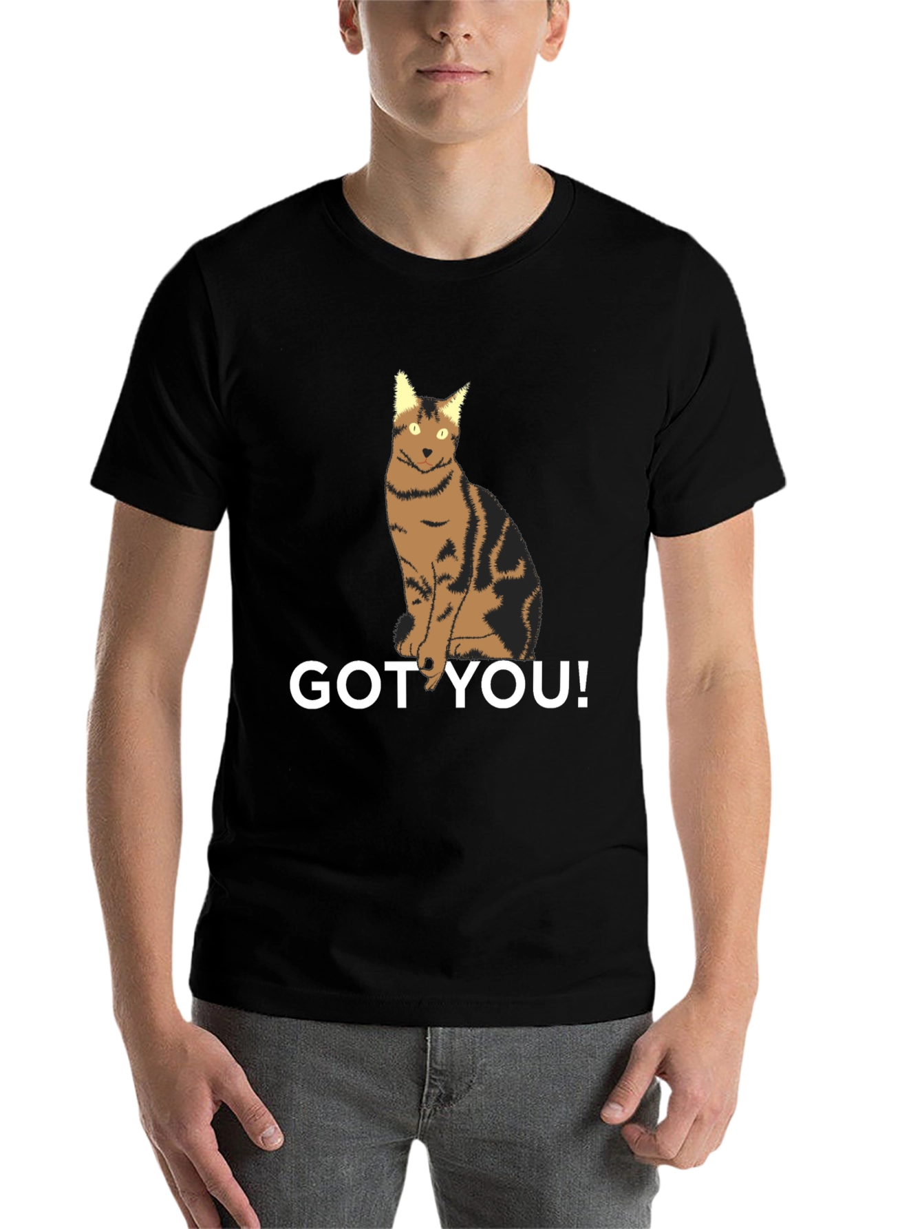 Black Got You! Cat Graphic T-Shirt - Unisex Black Tee view 7