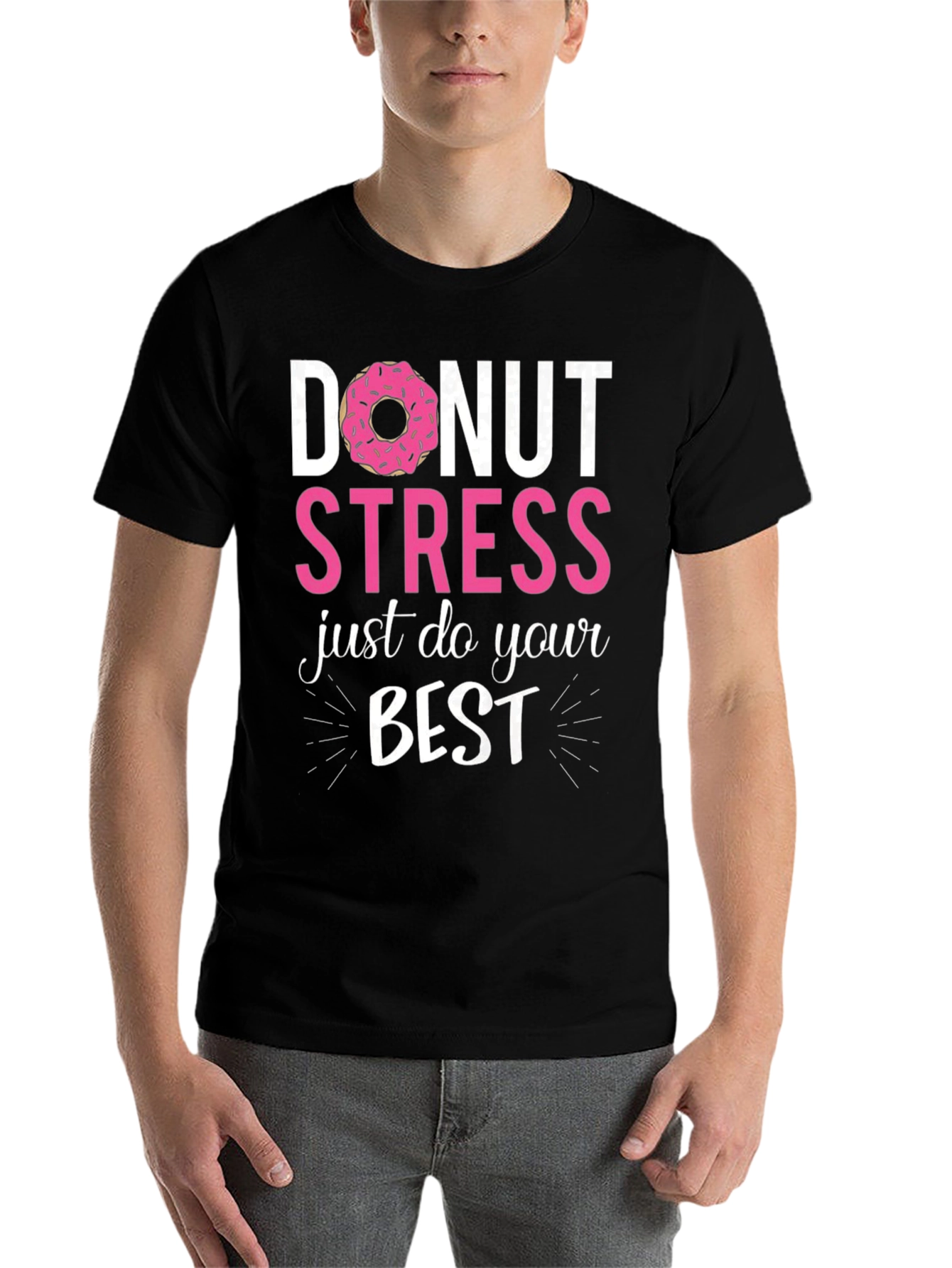 Black Donut Stress Just Do Your Best Funny T-Shirt view 7