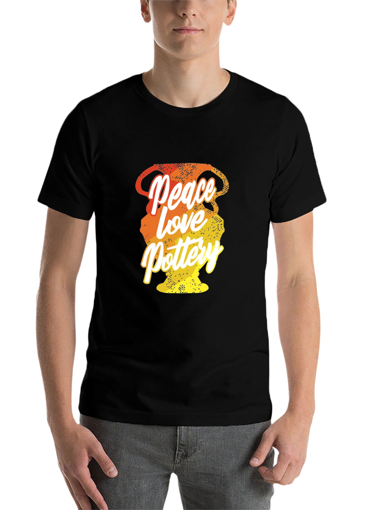 Black Peace Love Pottery Graphic T-Shirt - Stylish Crew Neck Tee view 7